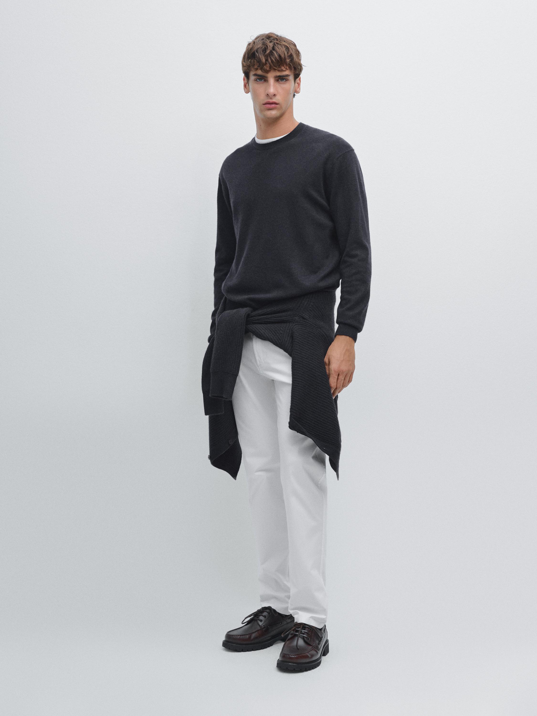 Slim-fit lightweight textured weave denim trousers