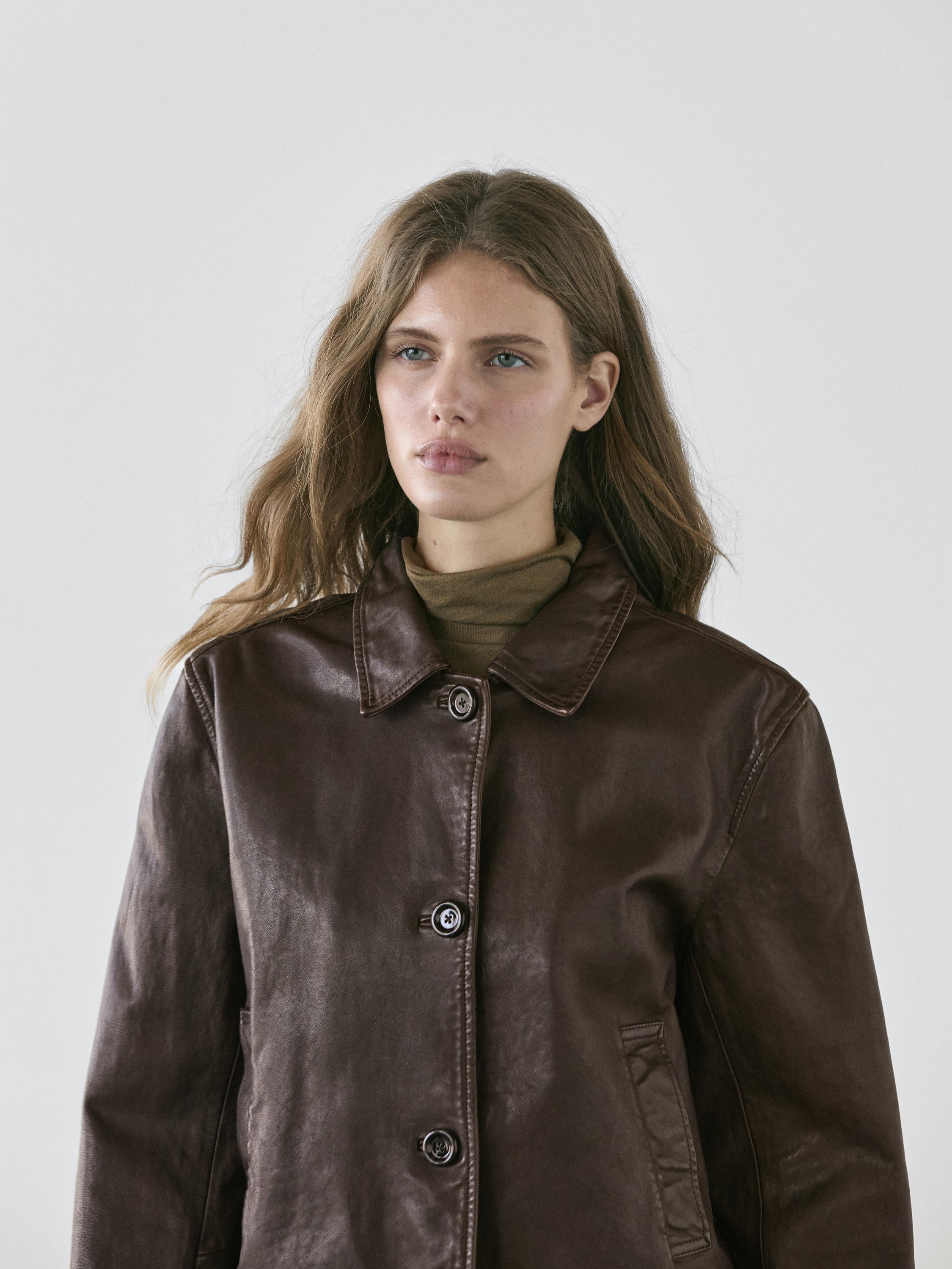 Nappa leather jacket with lambskin collar · Brown · Bomberâ Jacket