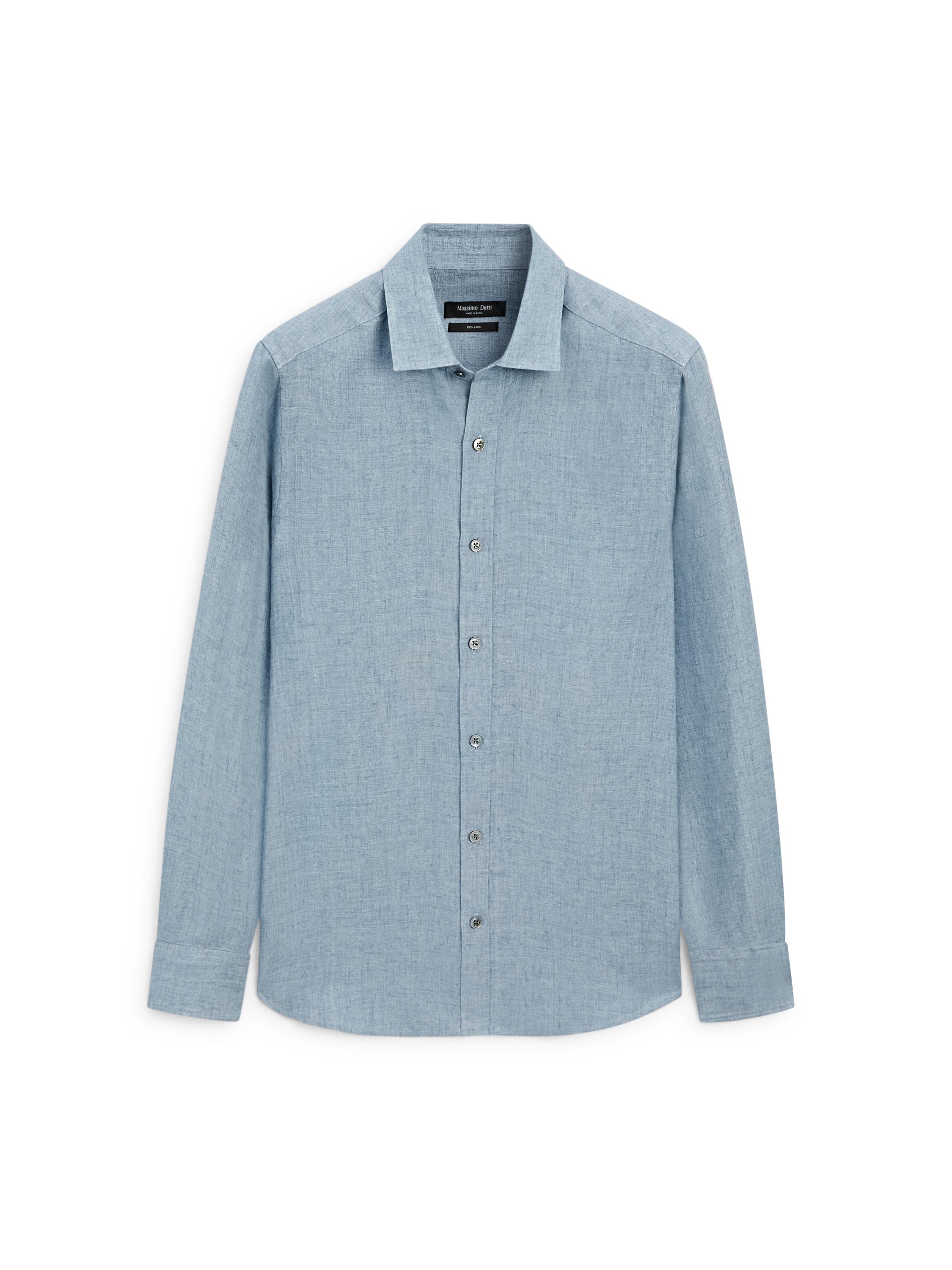 Regular fit 100% linen delavé shirt — DEEP BLUE