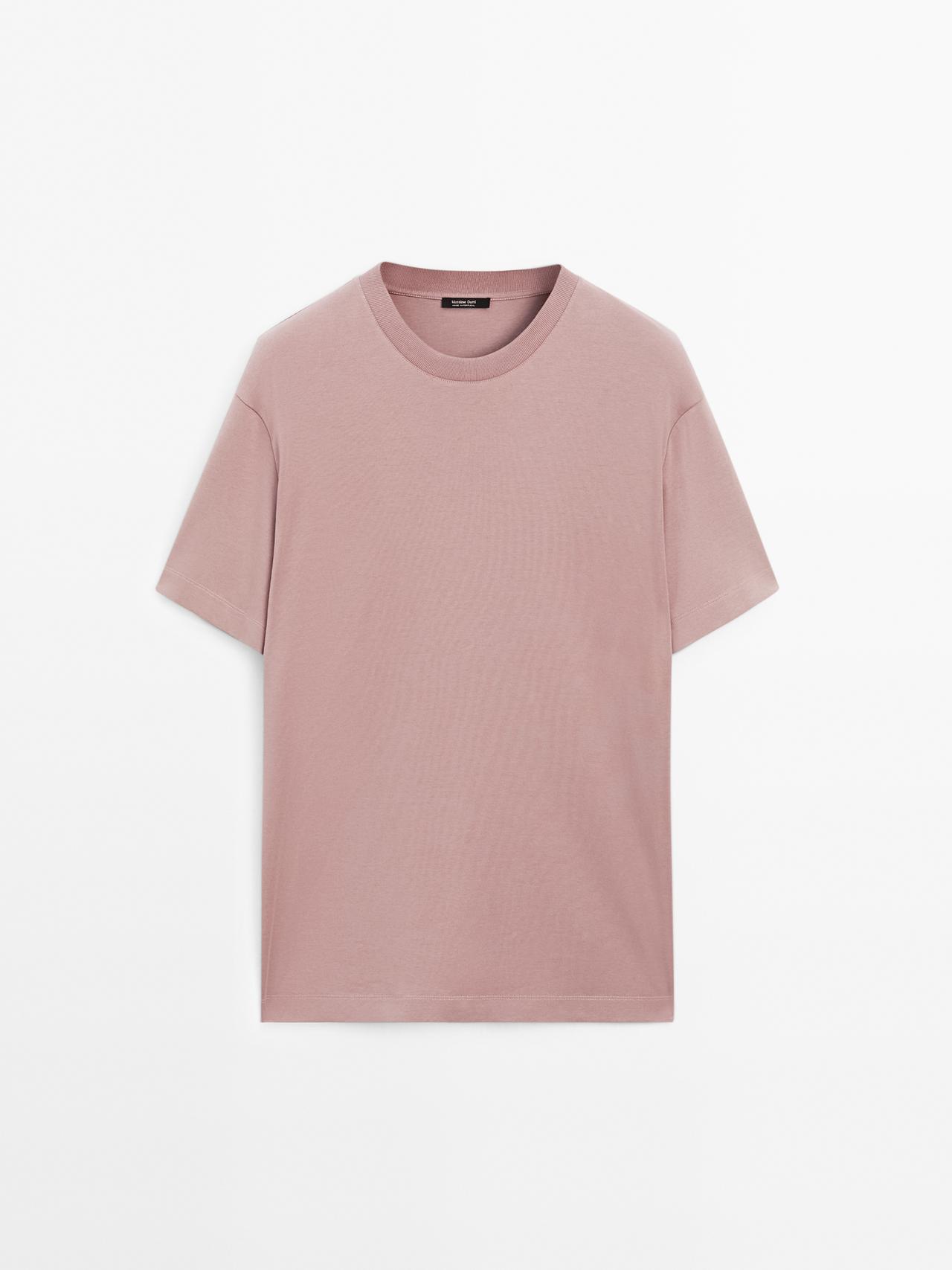 Massimo Dutti - Herre - T-Shirt I 100% Medium Weight-Bomuld - Розово - M