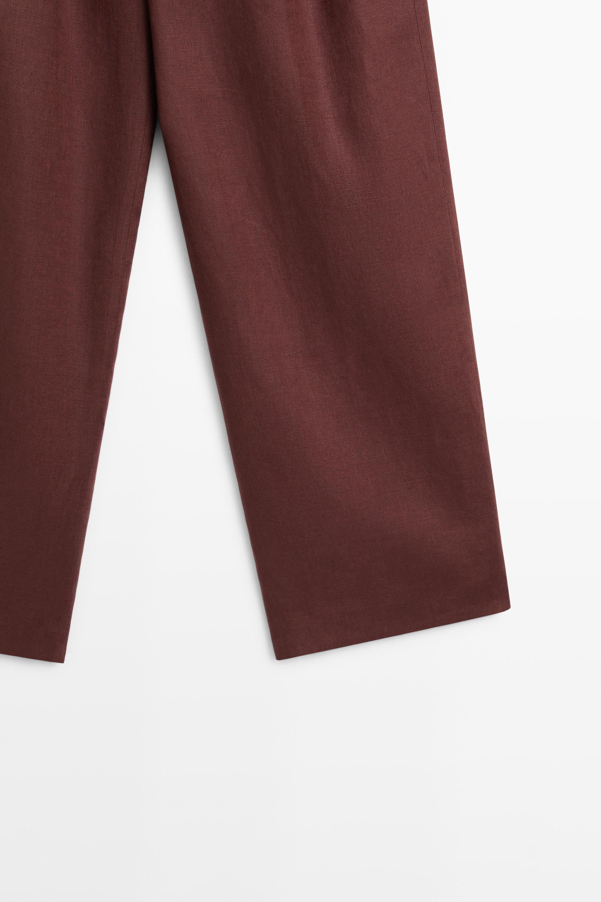 Wide-leg pleated linen trousers — TERRA COTA