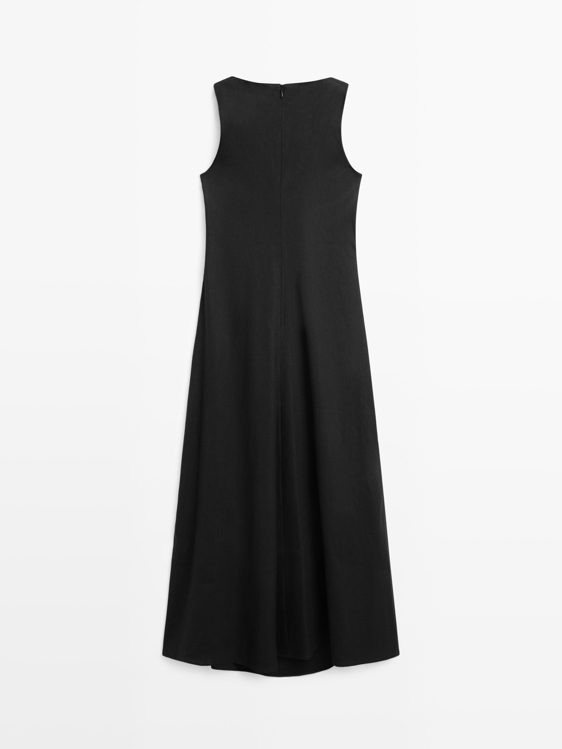 Long flowing linen blend dress Black Dress | Massimo Dutti Long flowing linen blend dress Black Dress | Massimo Dutti