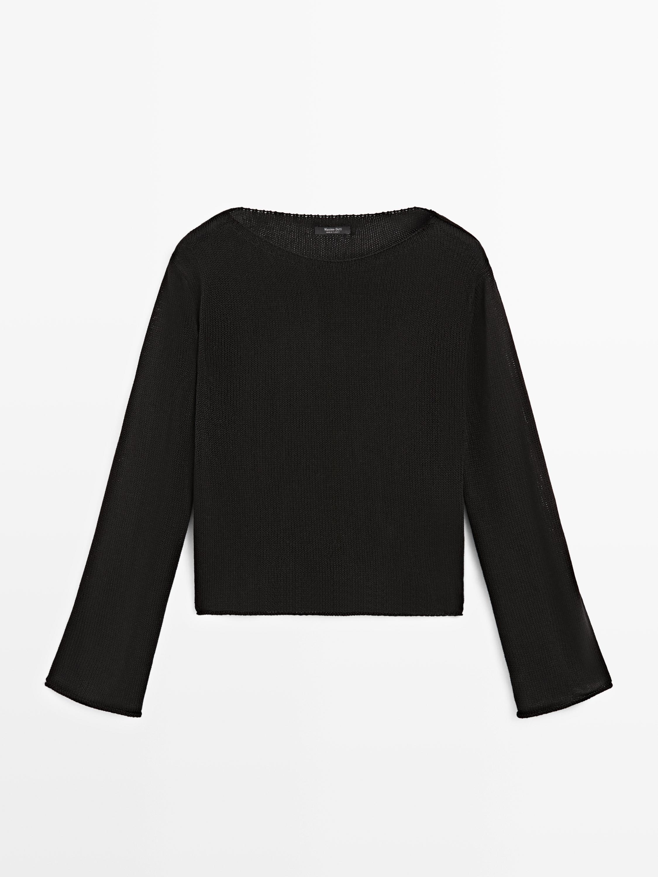 Flowing knit boat neck sweater