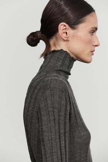 Ribbed high neck knit sweater — MEDIUM GREY 8