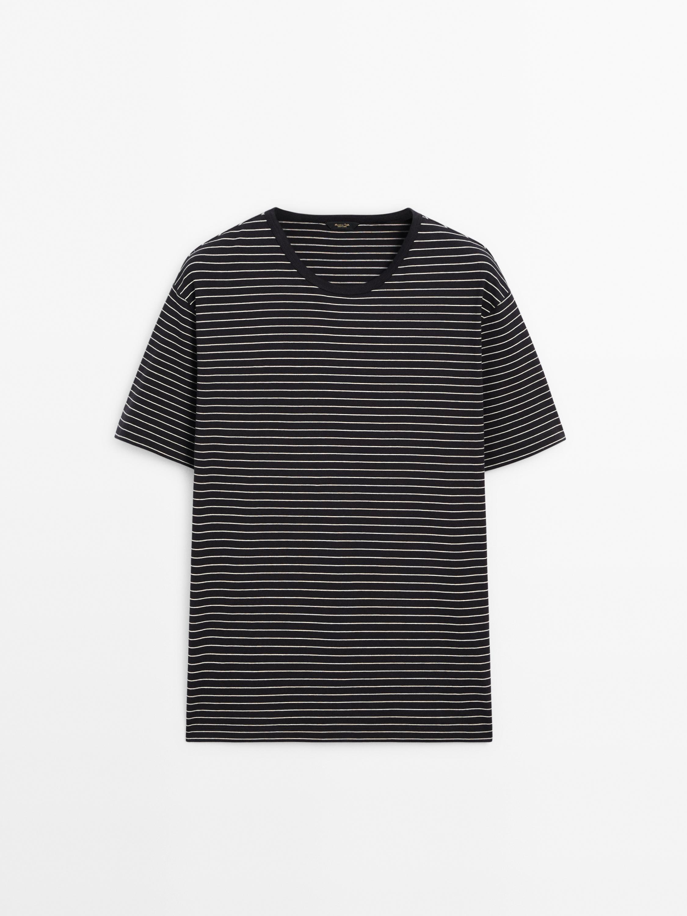 Striped 100% medium weight cotton T-shirt