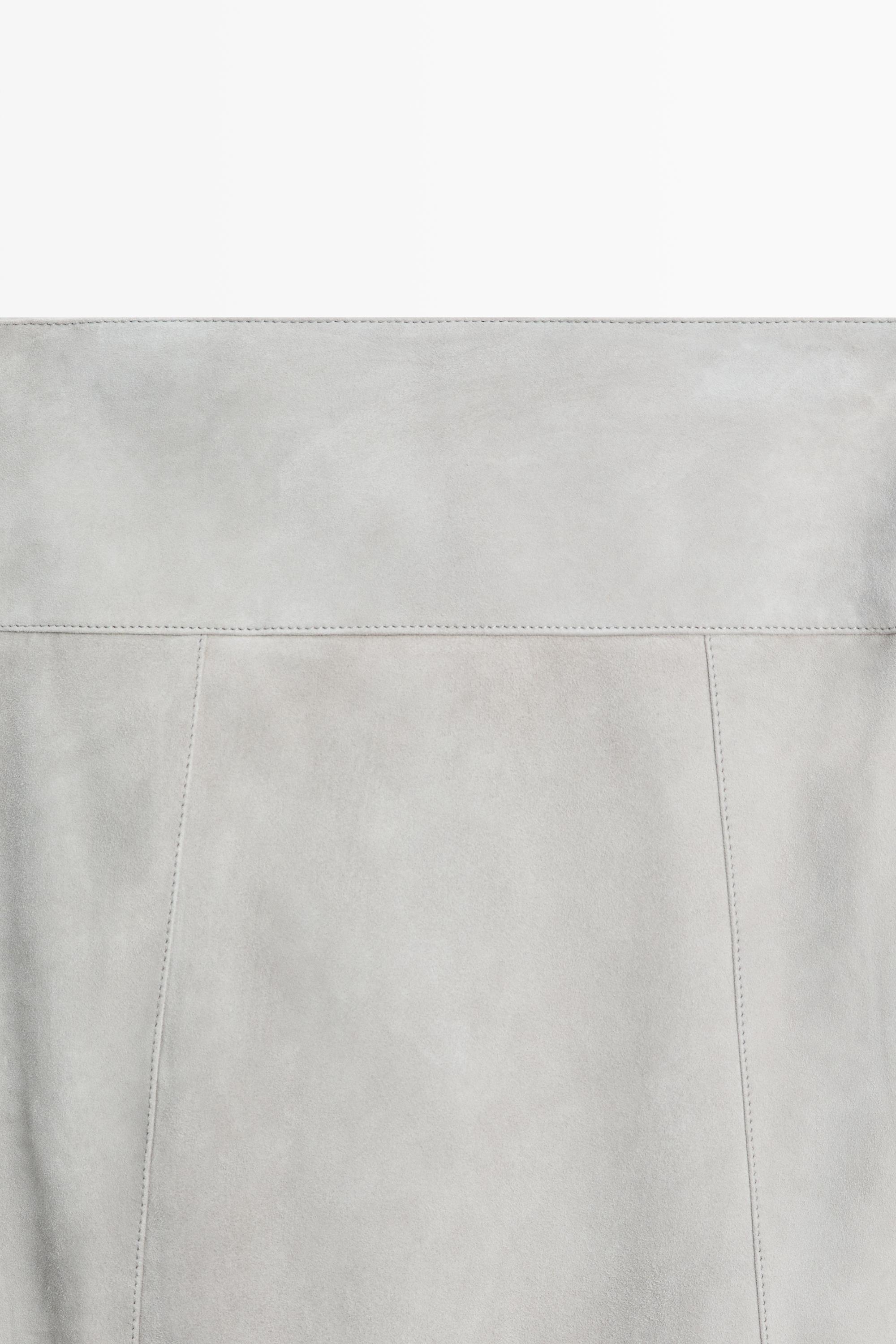 Suede flared midi skirt with sash — BLUISH GREY