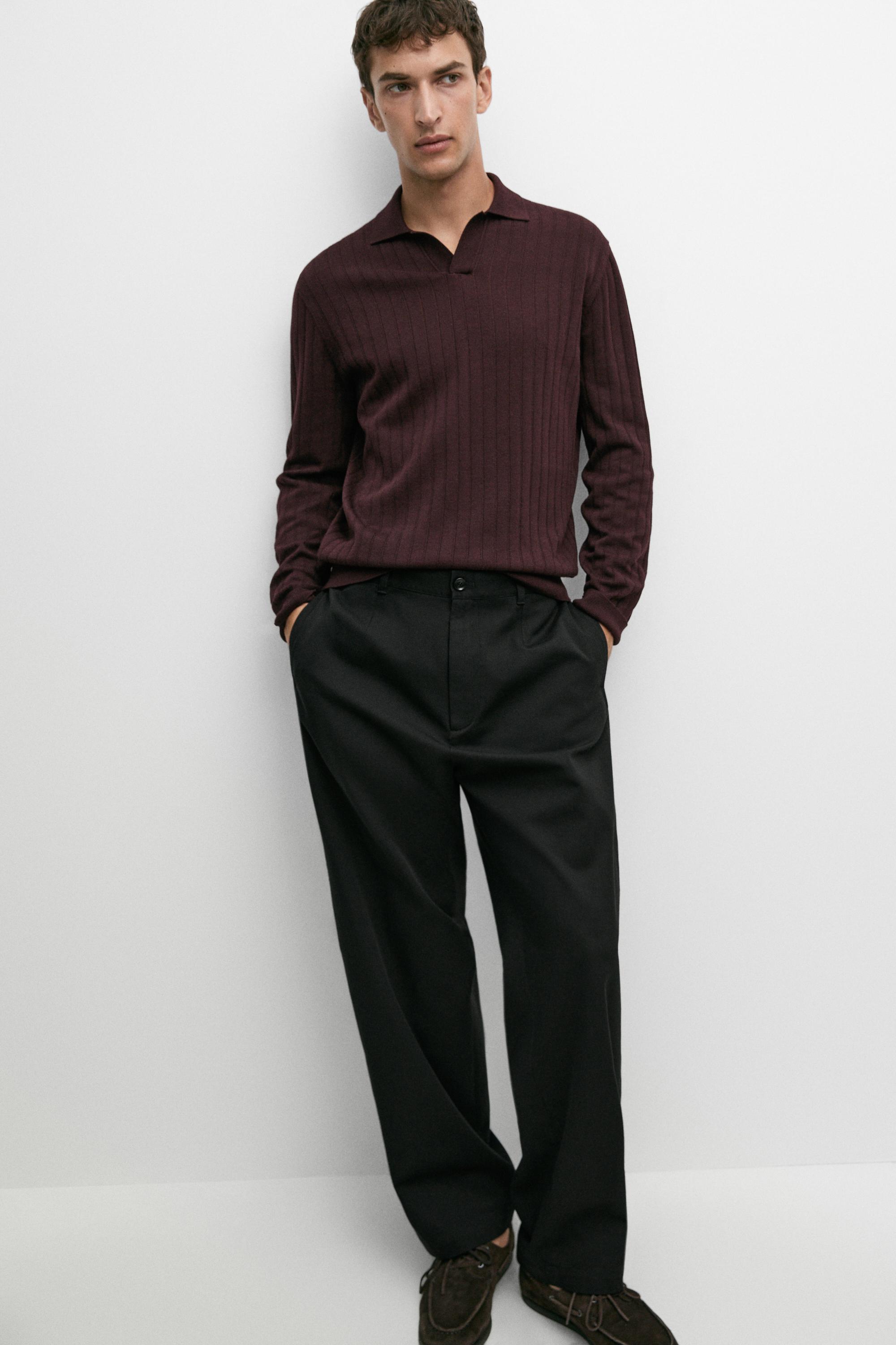 100% Cotton Knit Polo Sweater — BURGUNDY