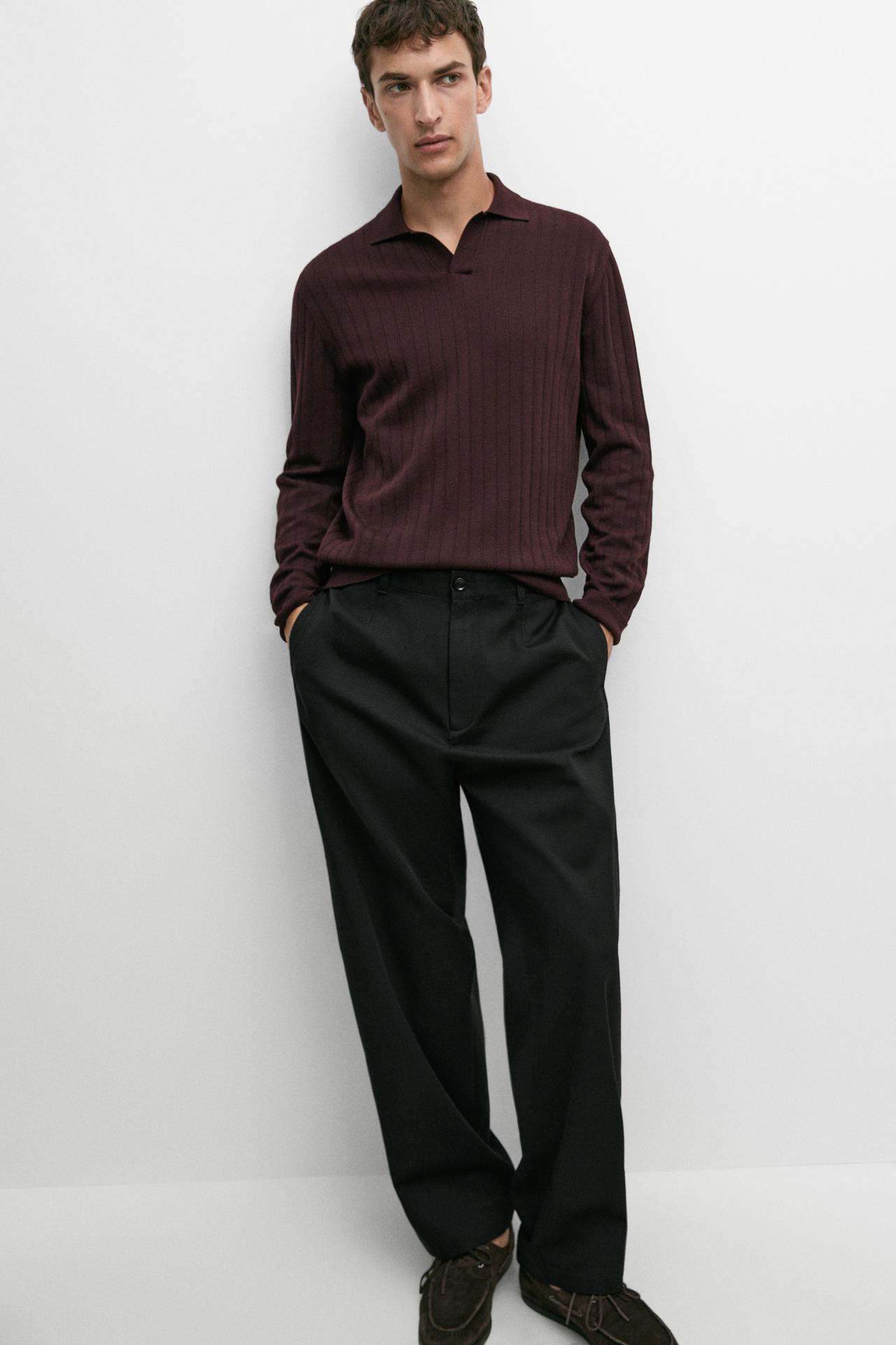 100% Cotton Knit Polo Sweater — BURGUNDY