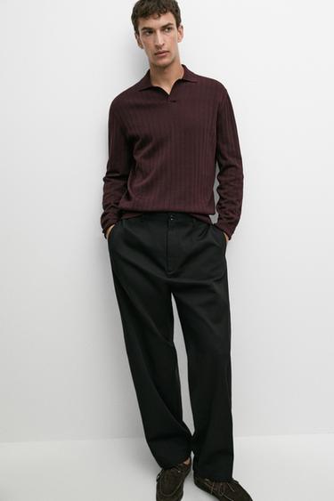 100% Cotton Knit Polo Sweater — BURGUNDY 8