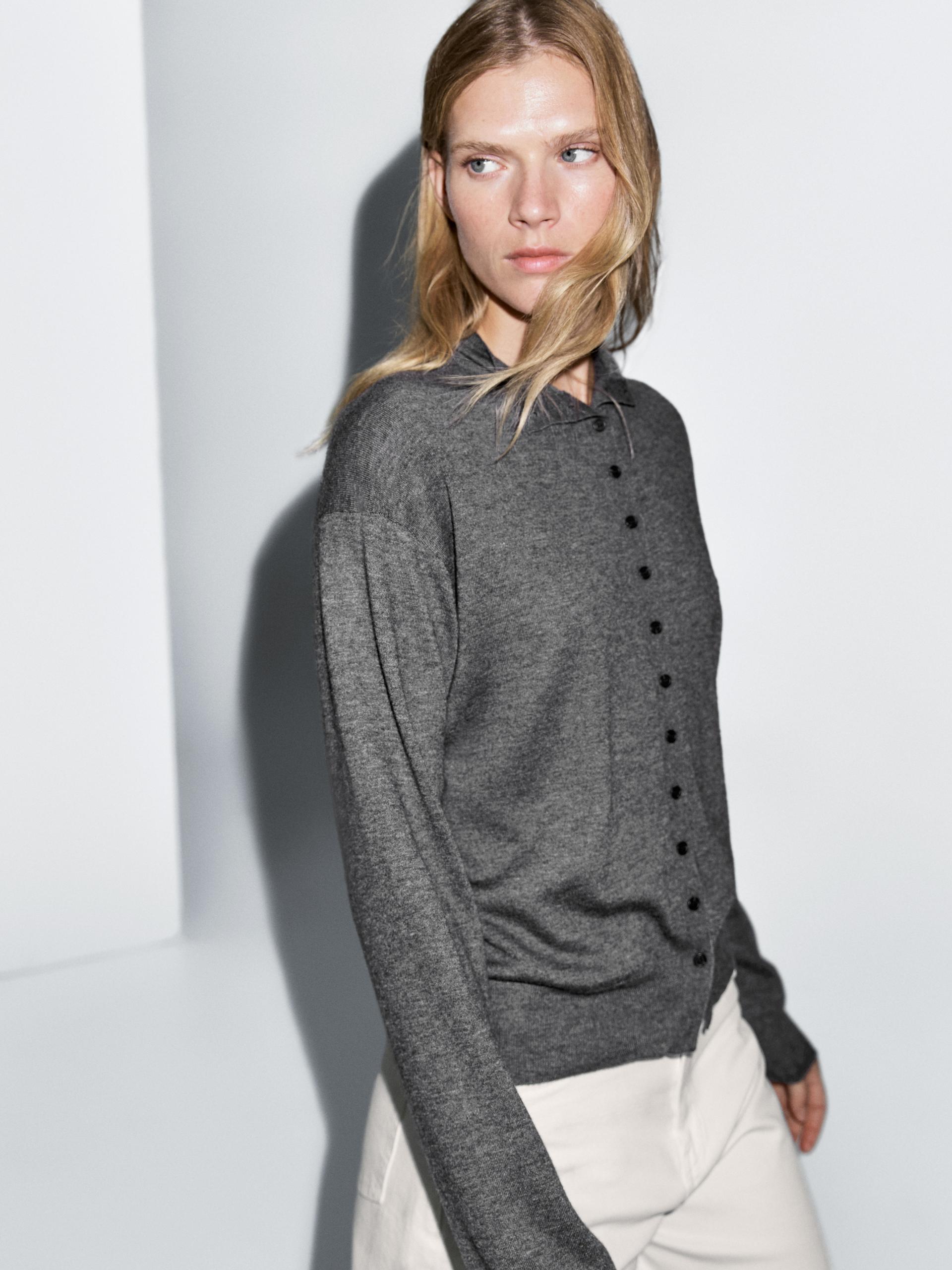 Cardigan In Maglia A Mezzo Collo - Grigio Medio - Xs - Massimo Dutti - Femminile