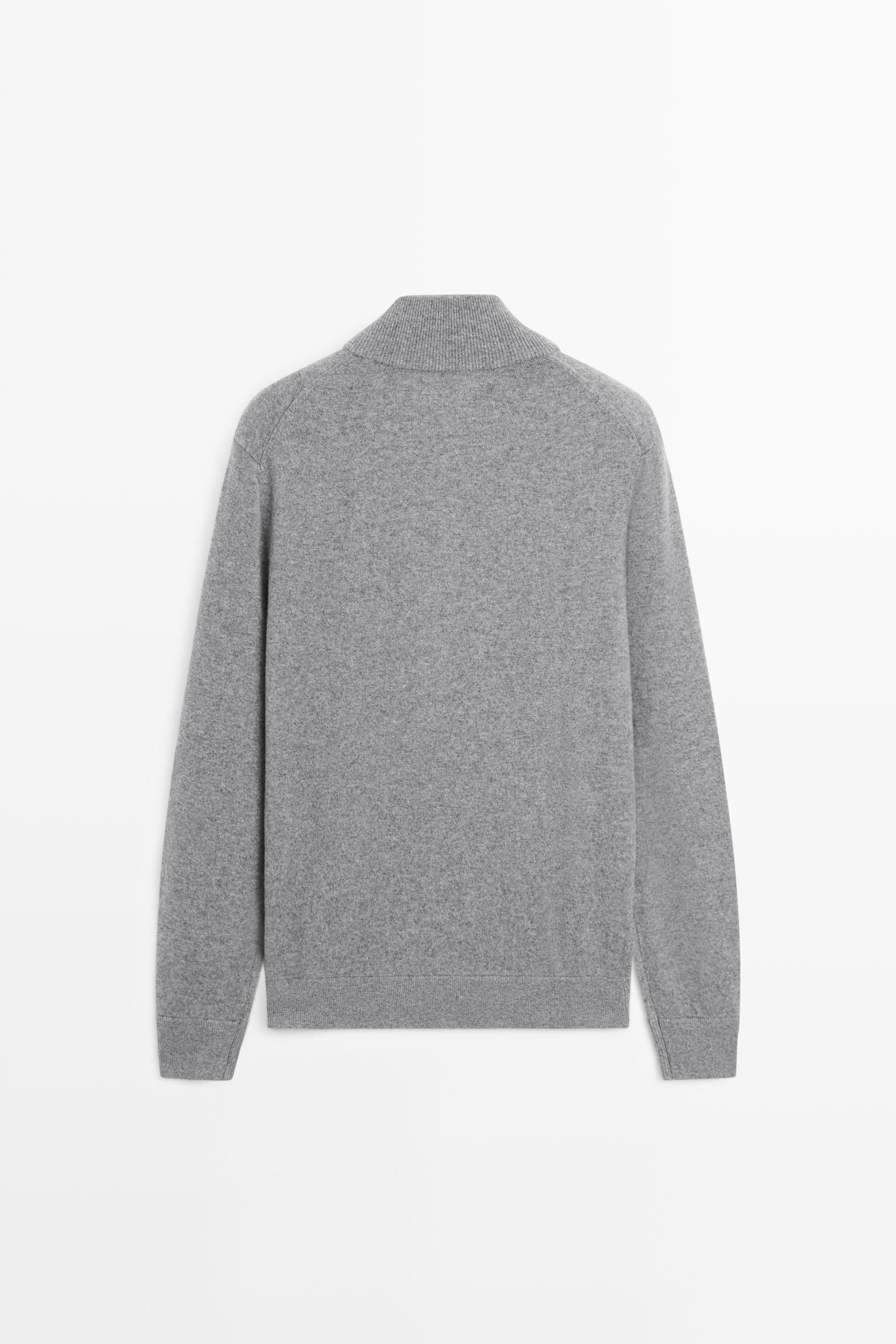 100% cashmere zip-up knit cardigan — ANTHRACITE GREY