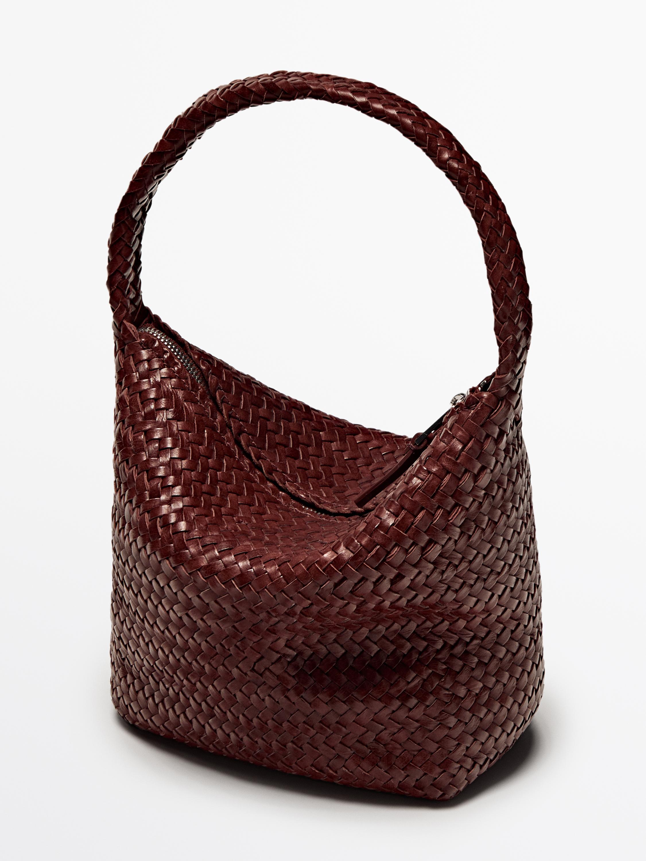 Nappa leather woven bucket bag