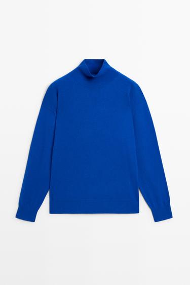 100% cashmere high neck knit sweater — DEEP BLUE 2