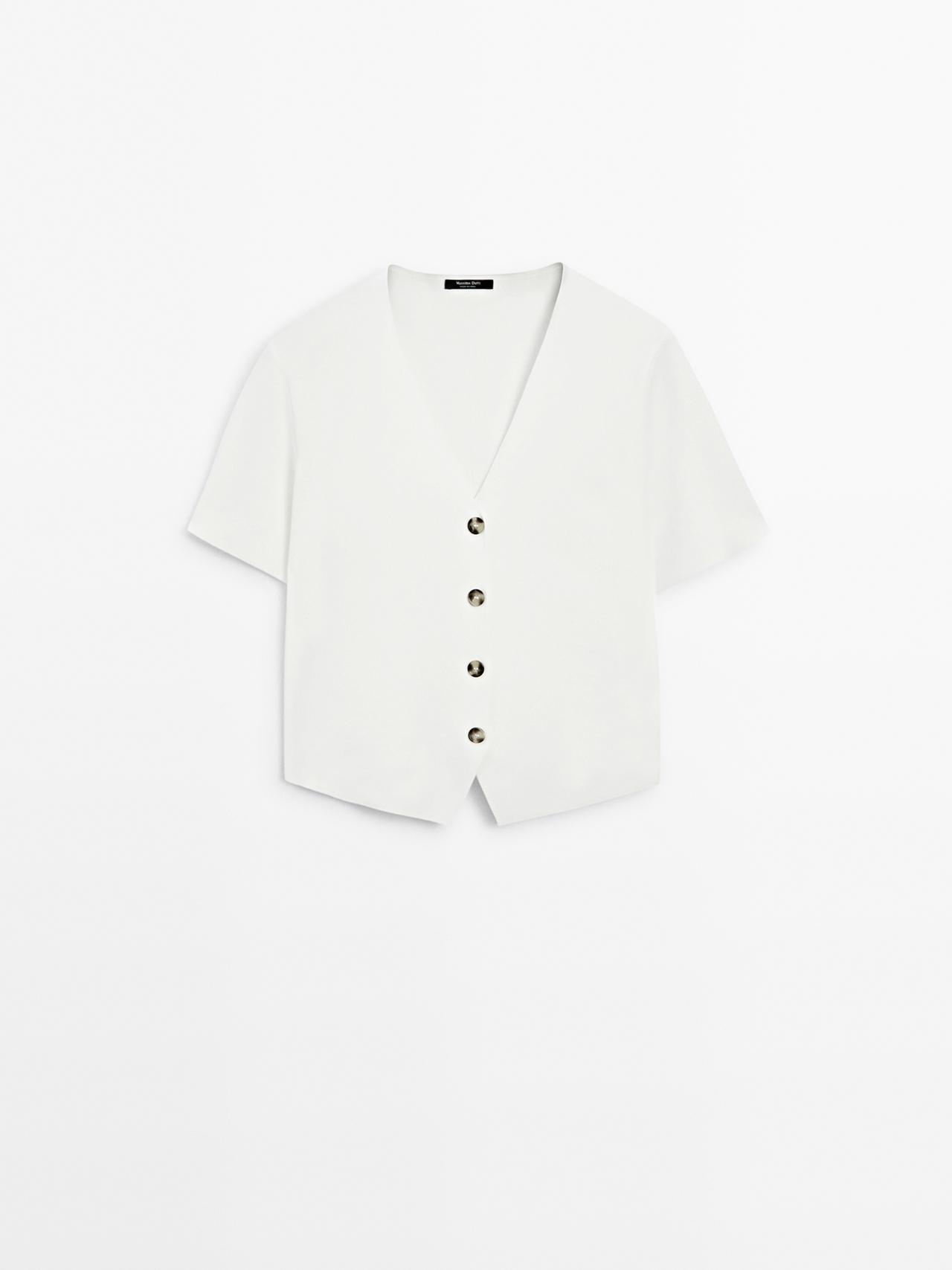 Massimo Dutti - Dame - Kortærmet Cardigan I Strik Med Blødt Fald - Hvid - Xs