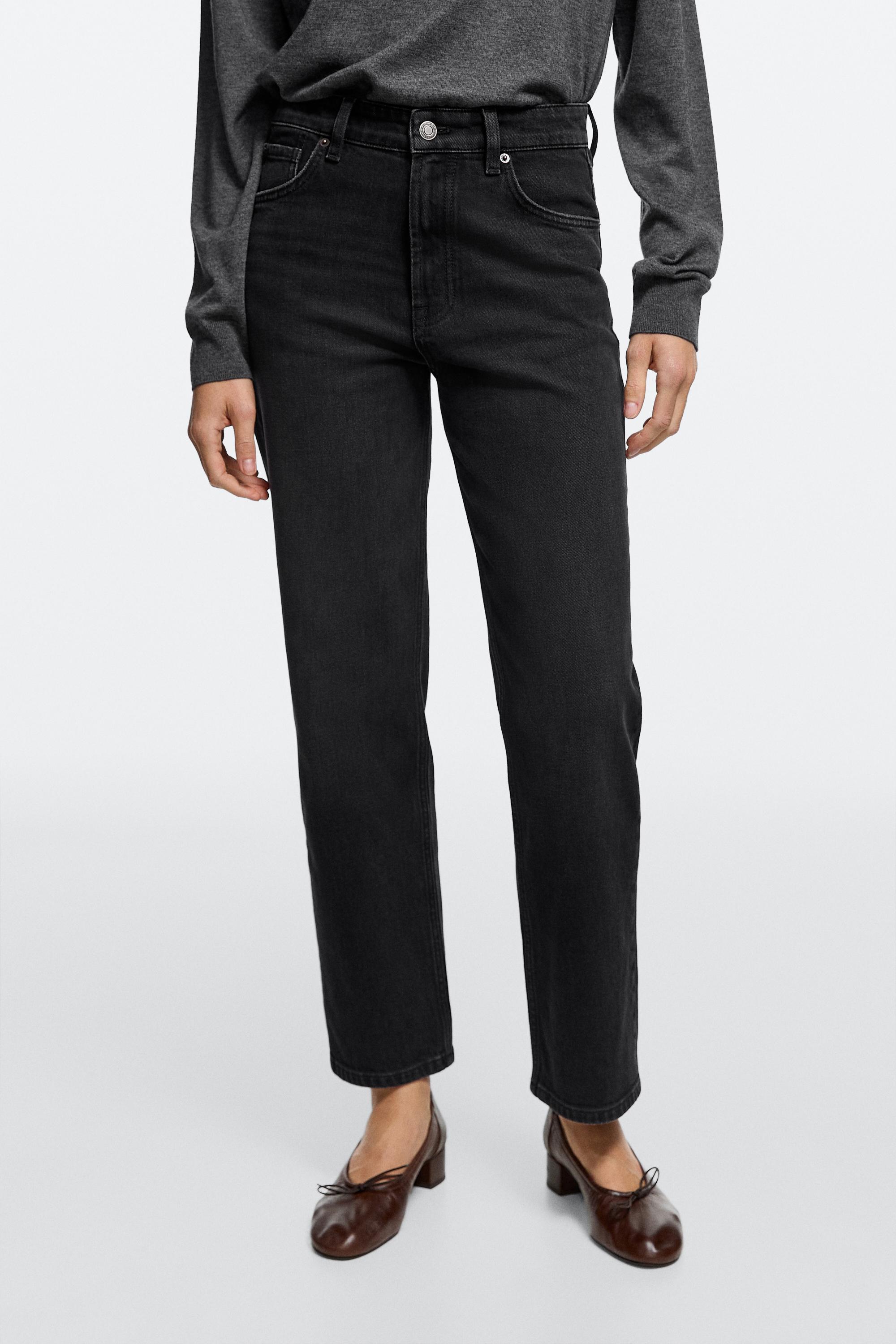 Jeans straight fit cropped tiro alto
