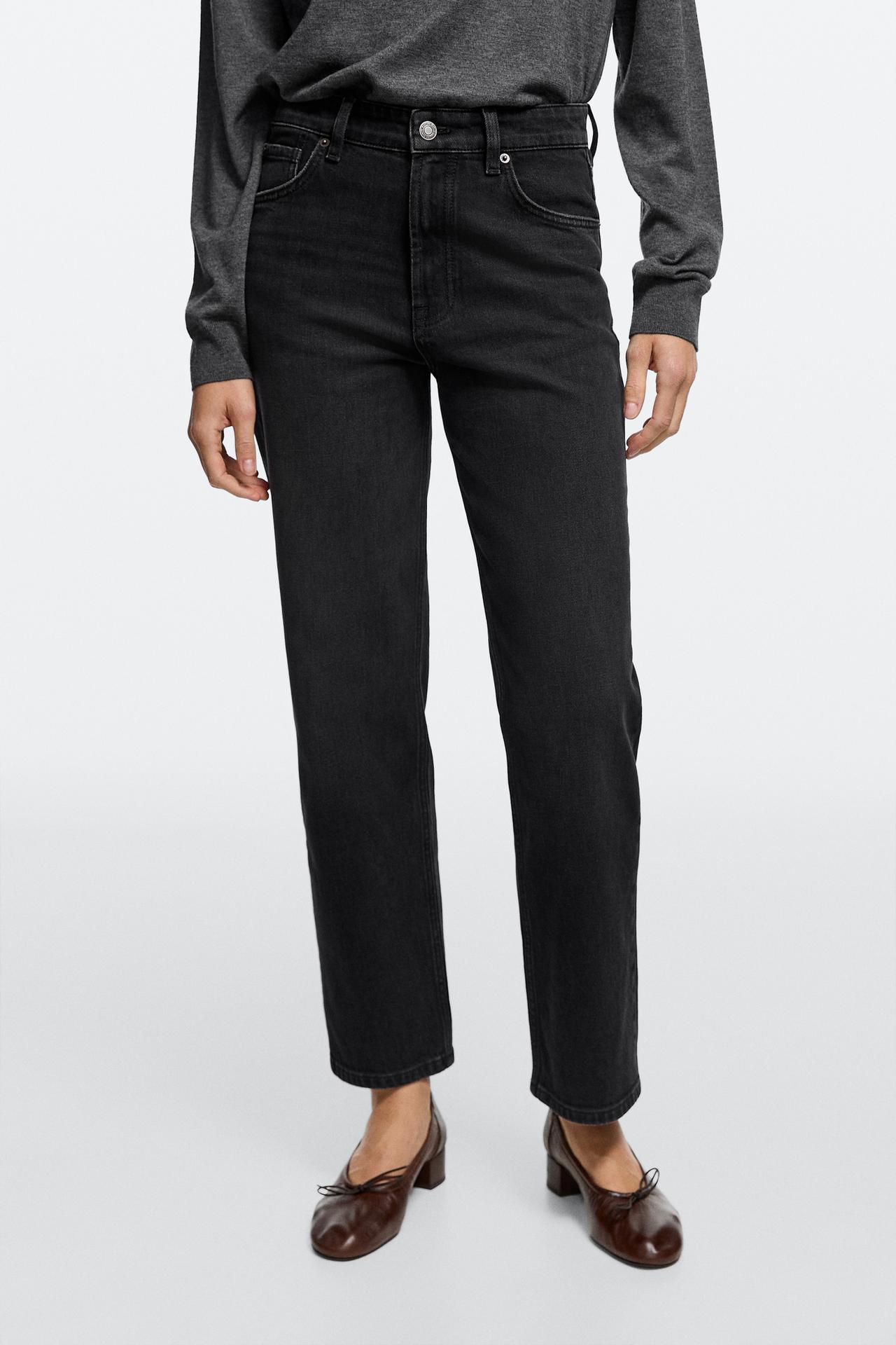 High-waist cropped straight-leg jeans — BLACK