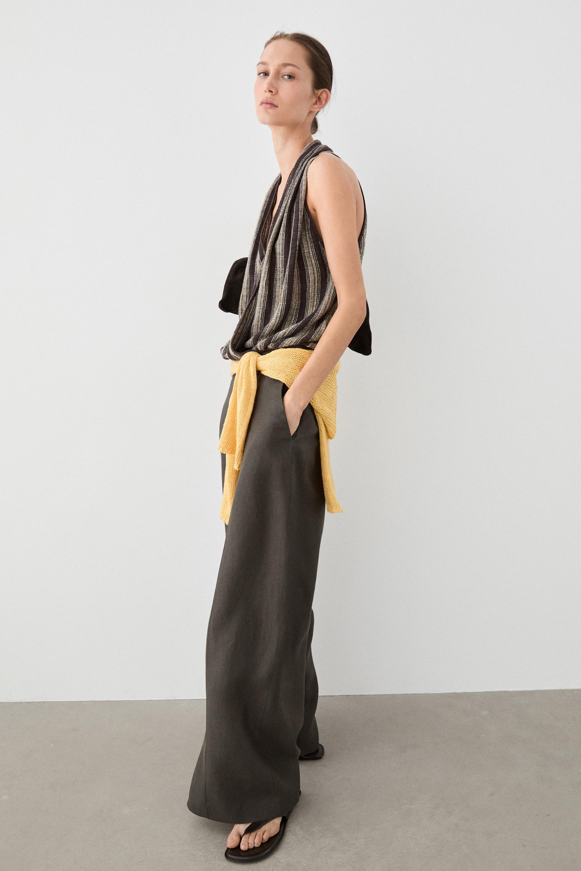 Surplice top with striped detail — BROWN