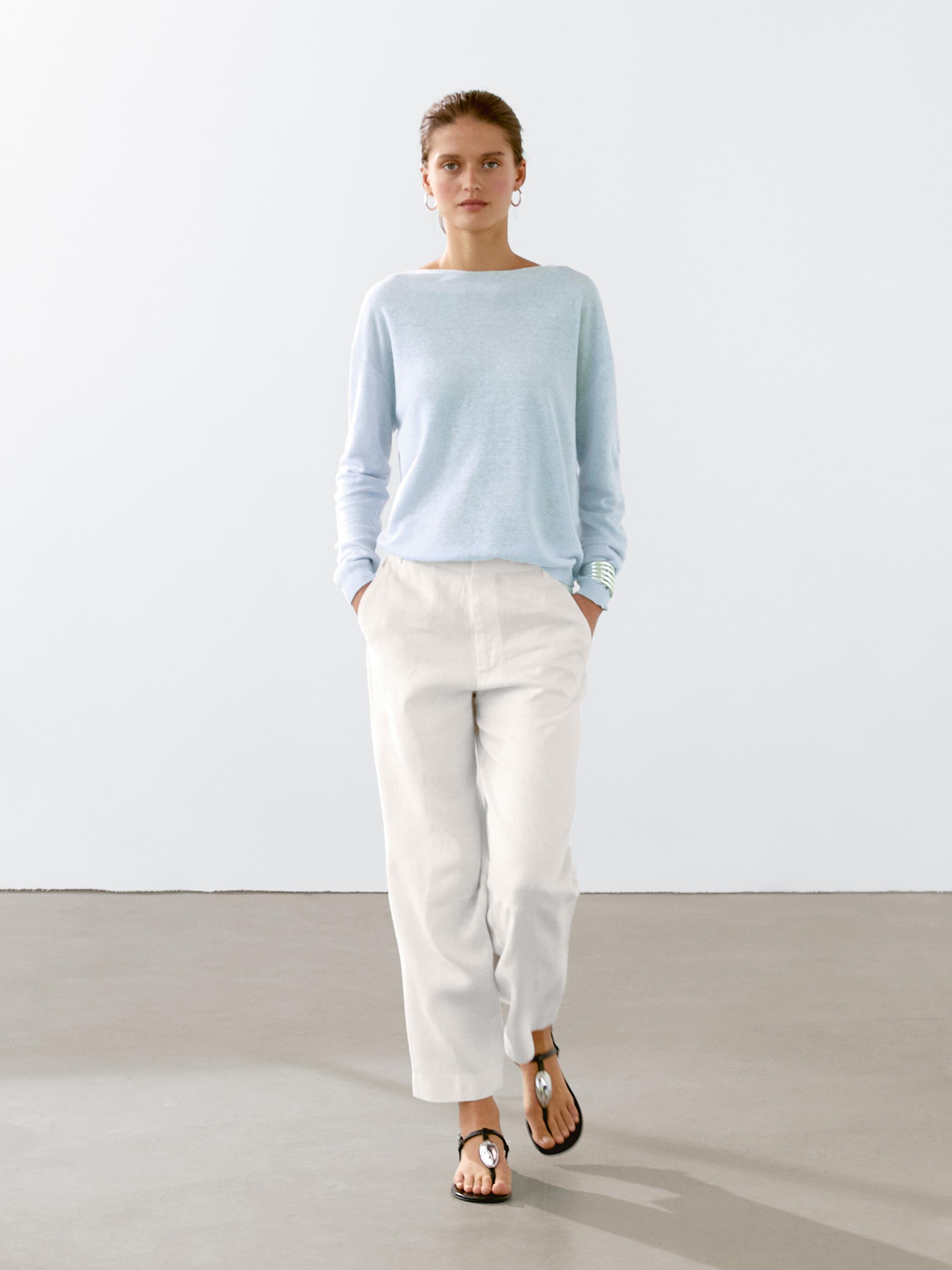 100% linen boat neck sweater