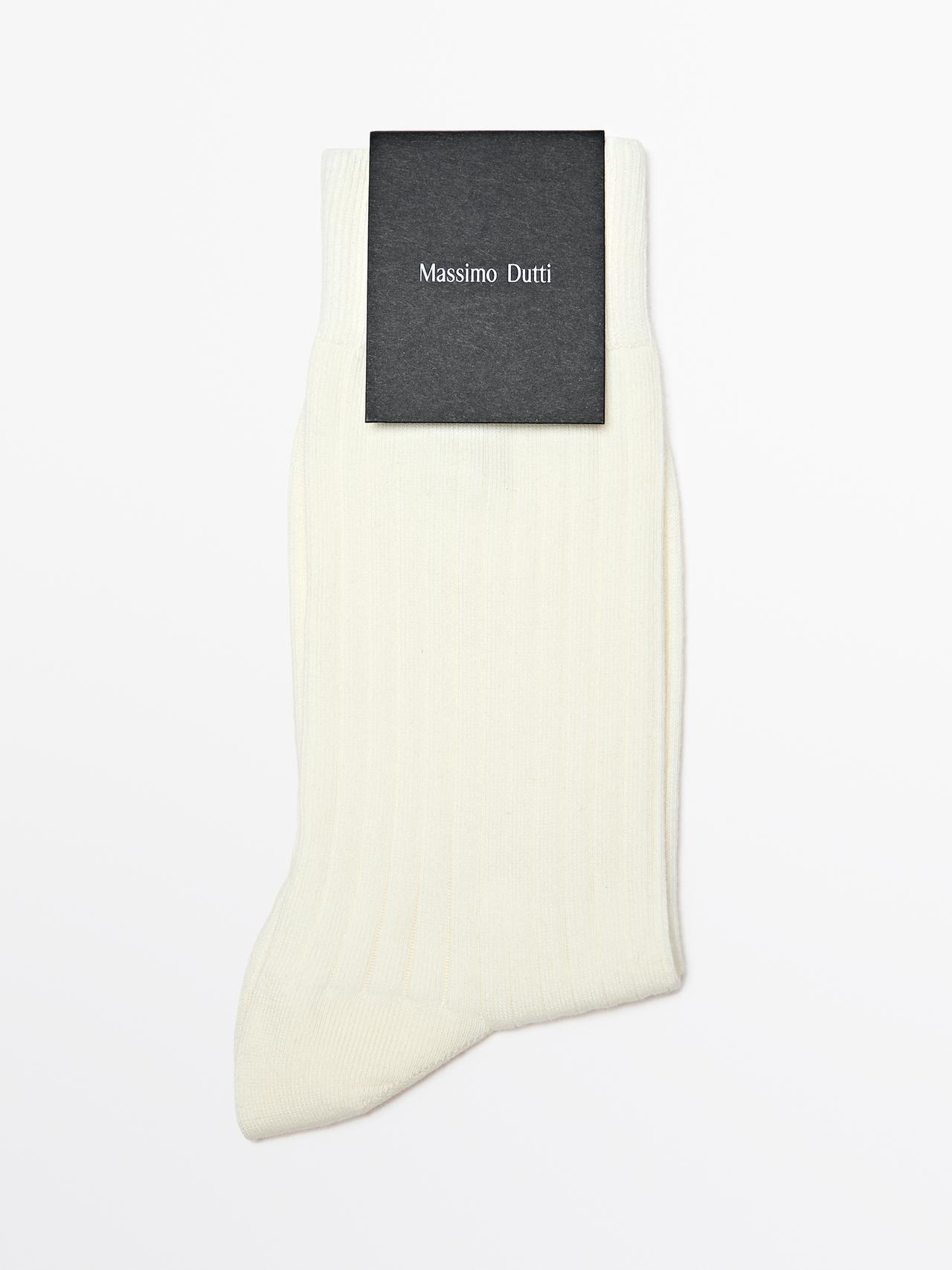 Massimo Dutti - Dame - Strømper I Rib Af Bomuldsblanding - Råhvid - 01