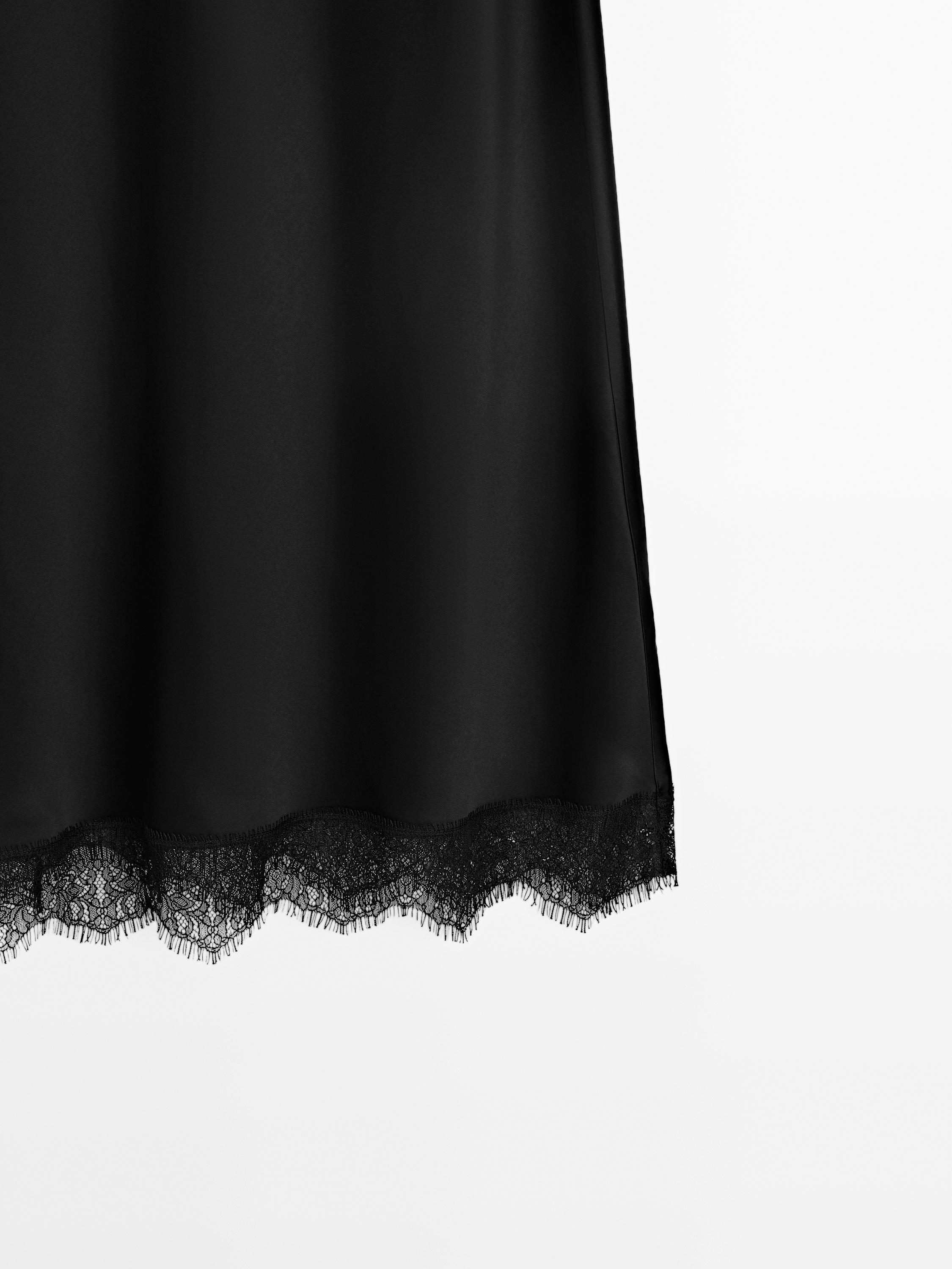 Satin midi skirt with lace detail