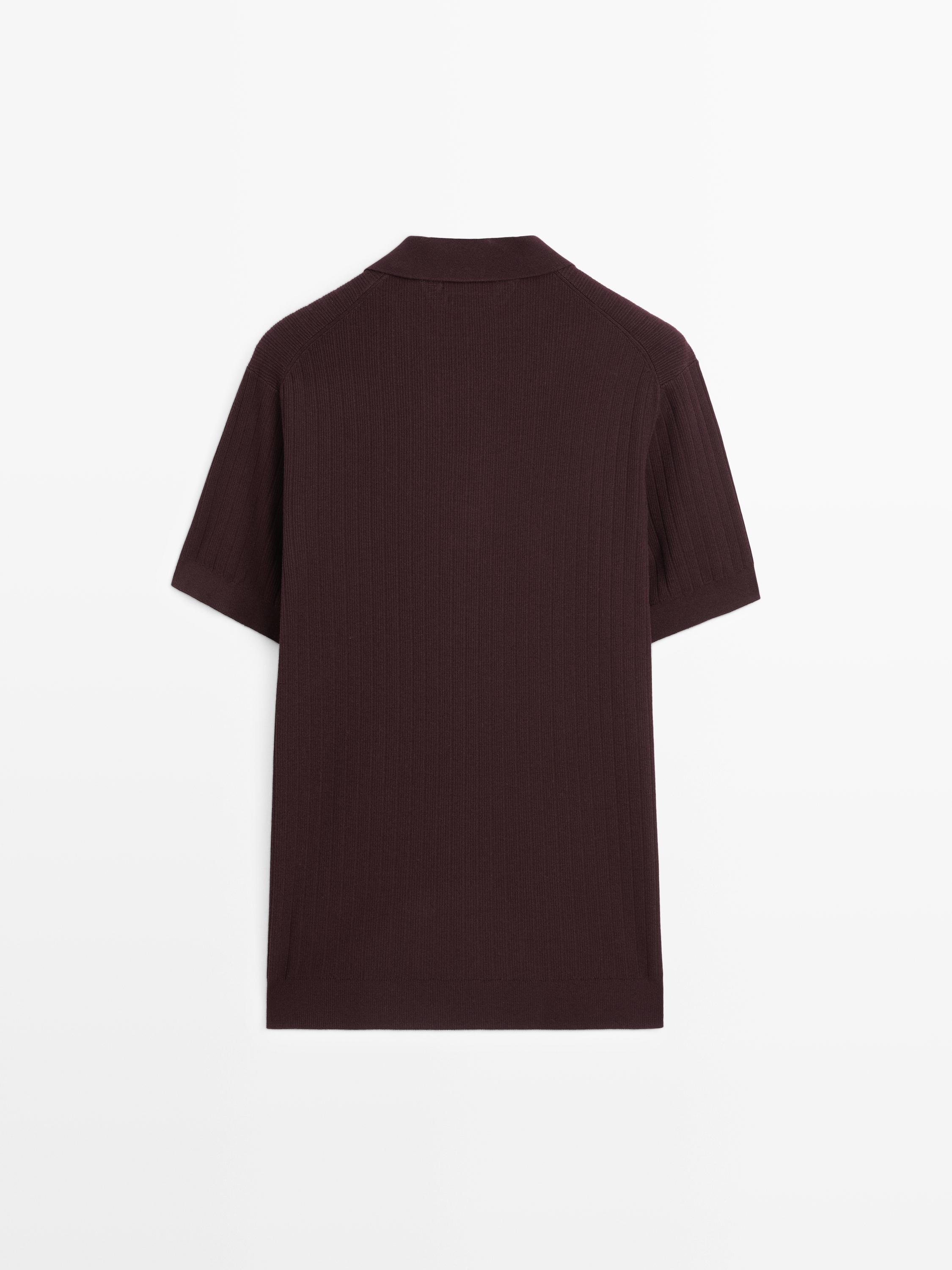 Ribbed knit cotton polo shirt — BURGUNDY