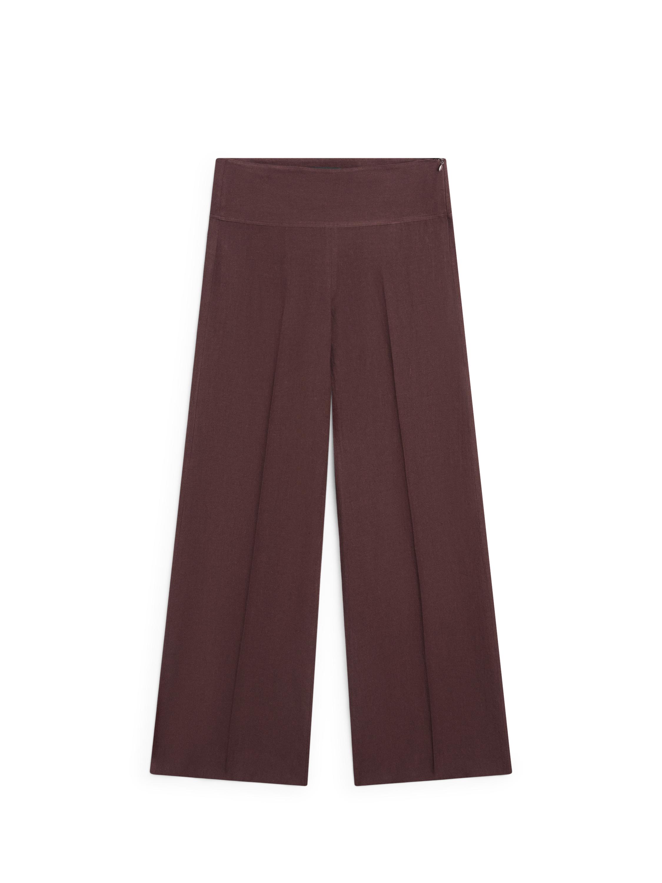 100% linen mid-waist flared pants — MAROON