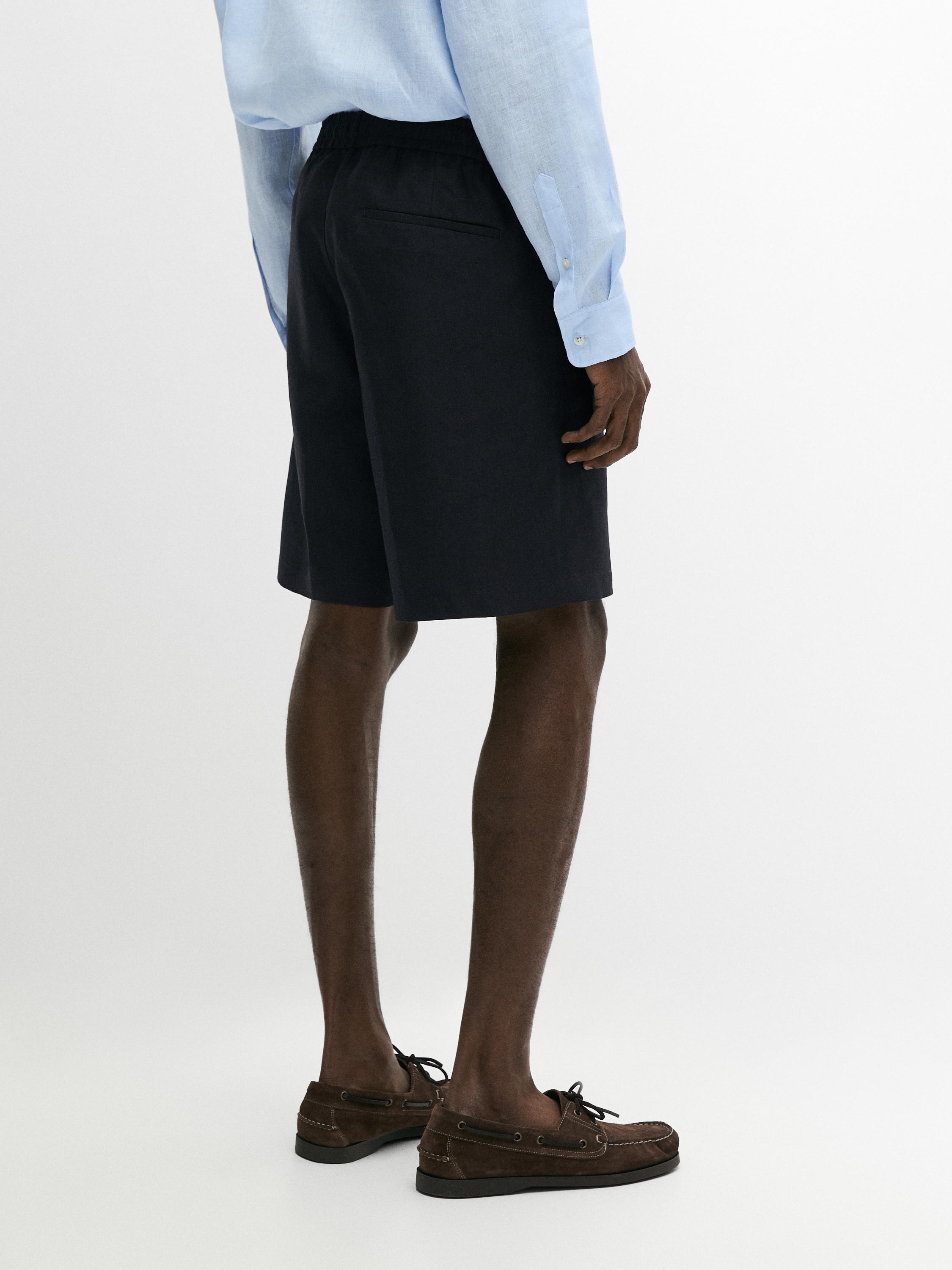 100% linen short Bermuda shorts — NAVY BLUE