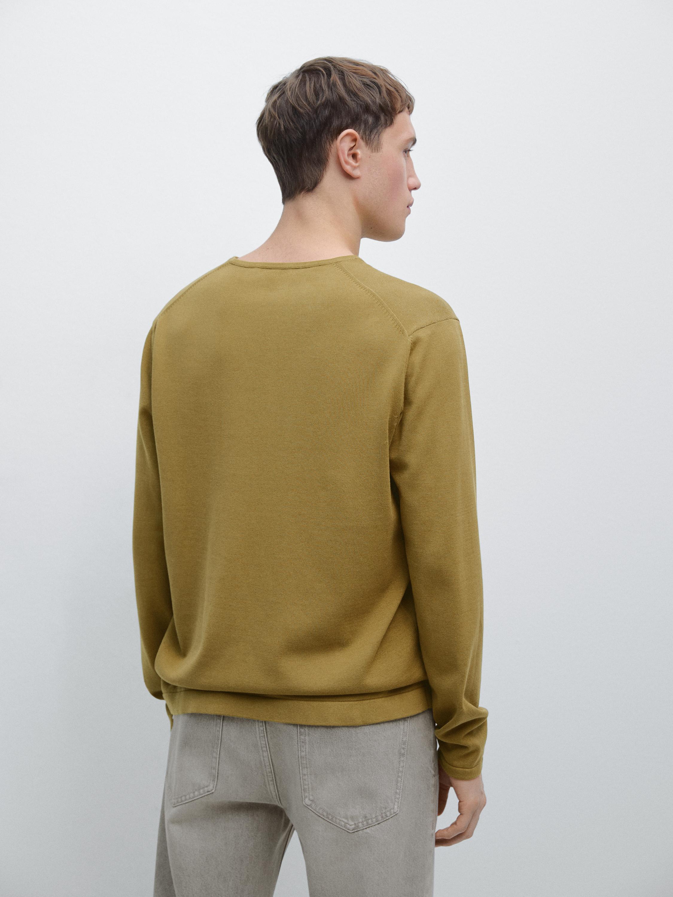 Knit 100% cotton crew neck sweater — OLIVE