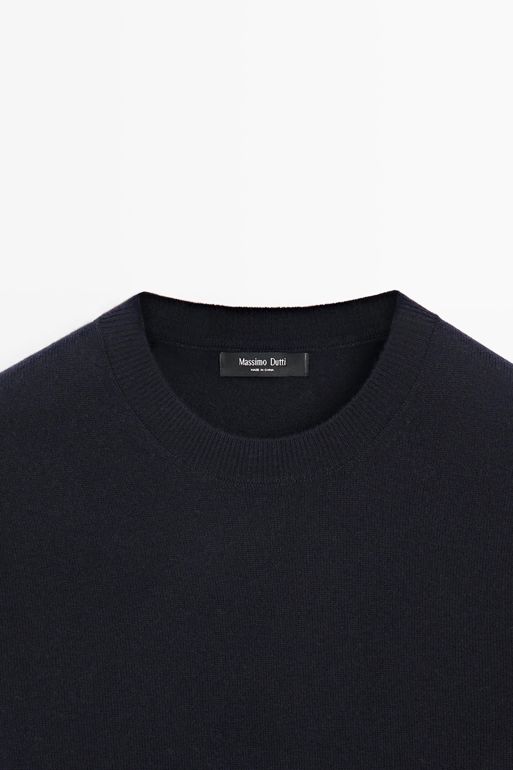 Wool blend round neck knit sweater — NAVY BLUE