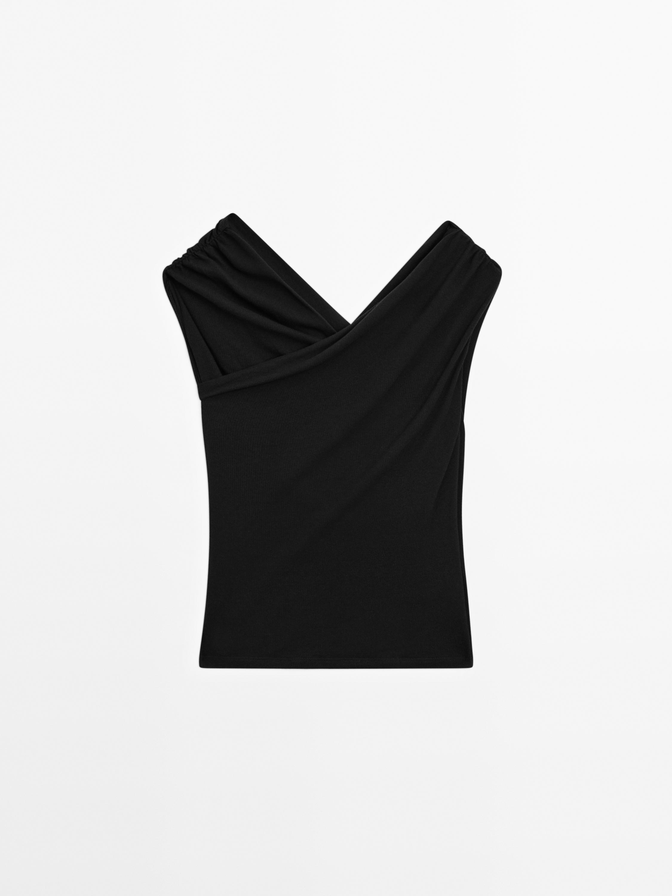Boat neckline crossover top 100% cotton