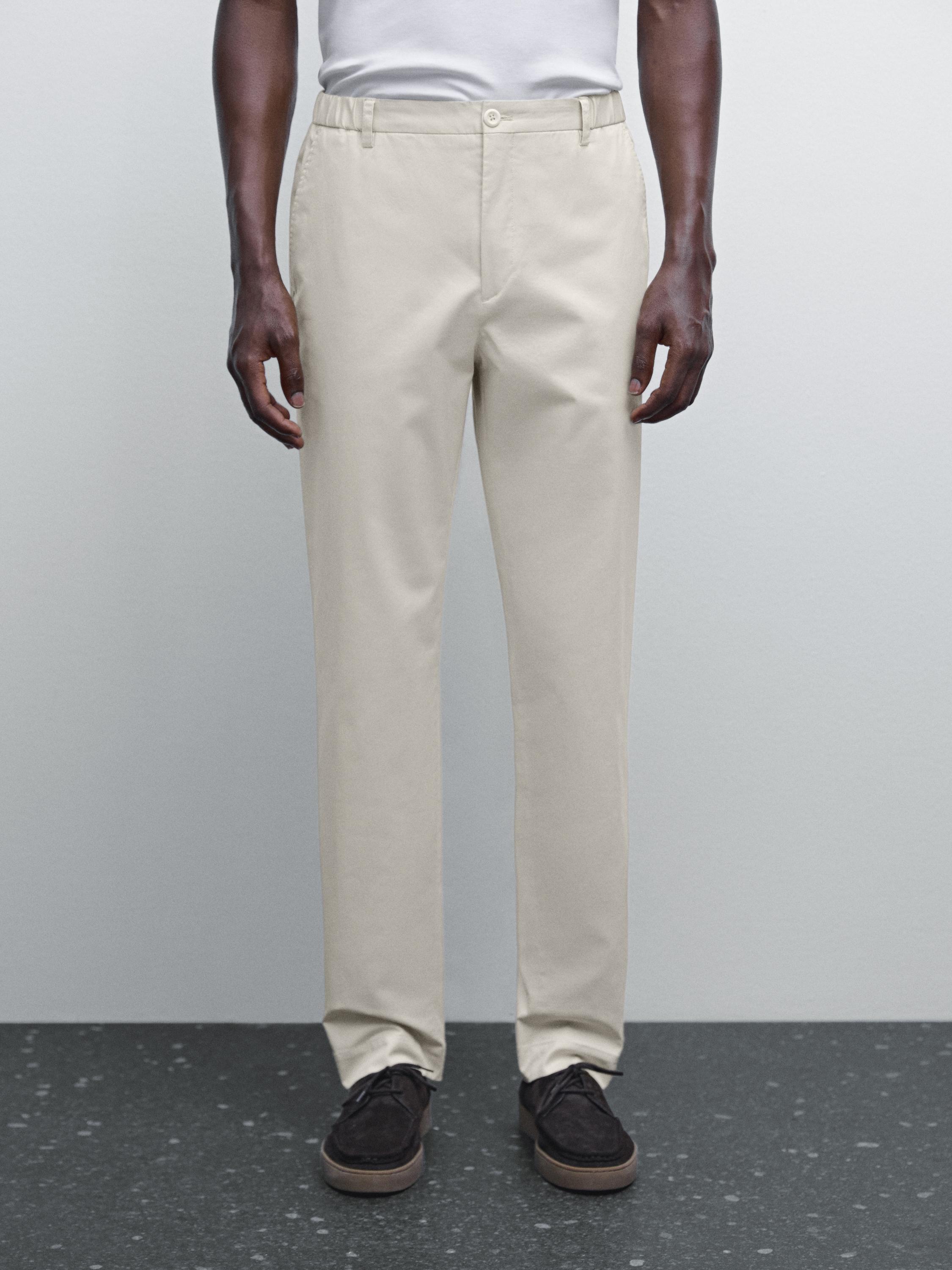 Cotton blend slim fit trousers