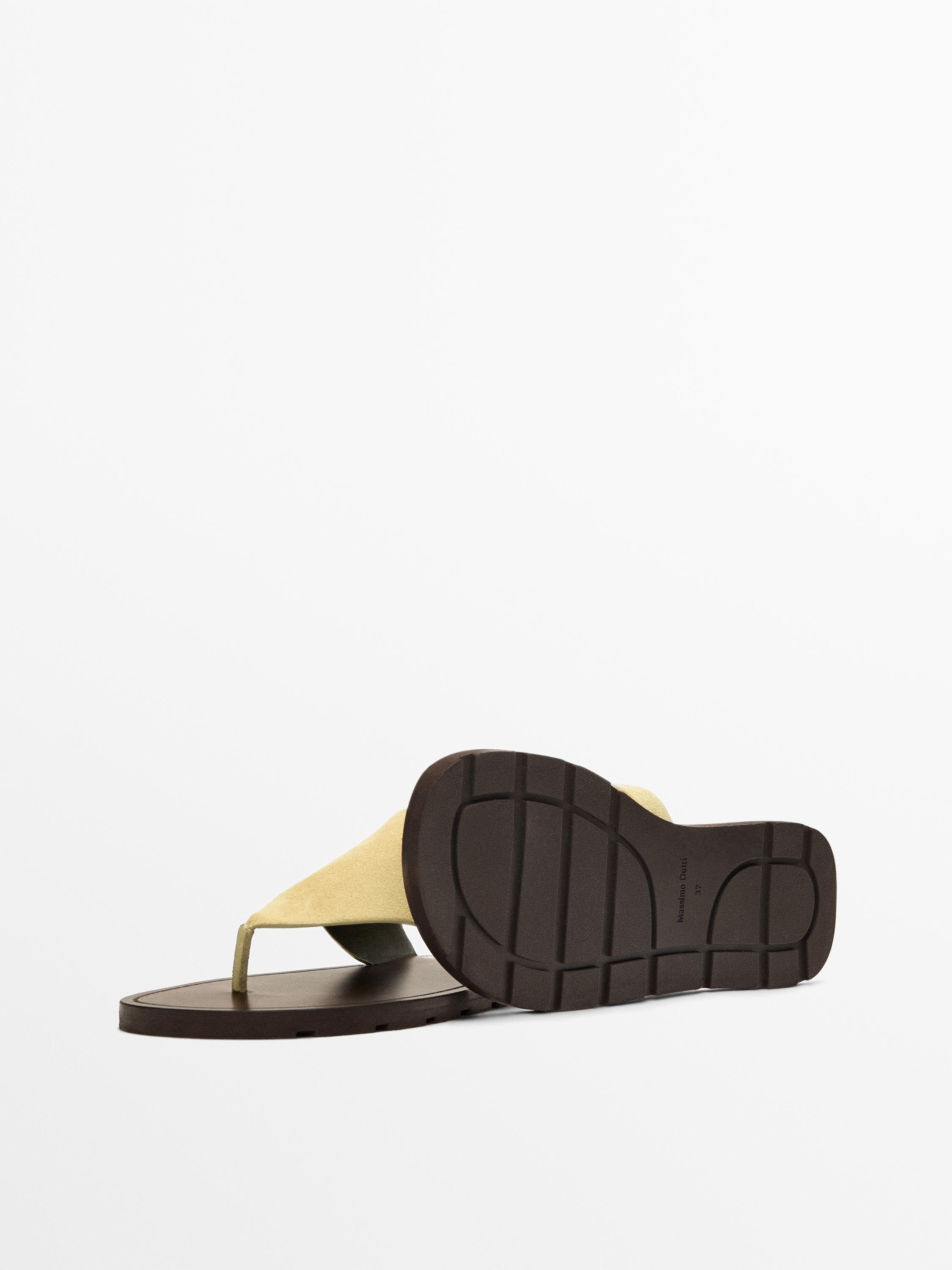 Split leather toe divider sandals — BEIGE