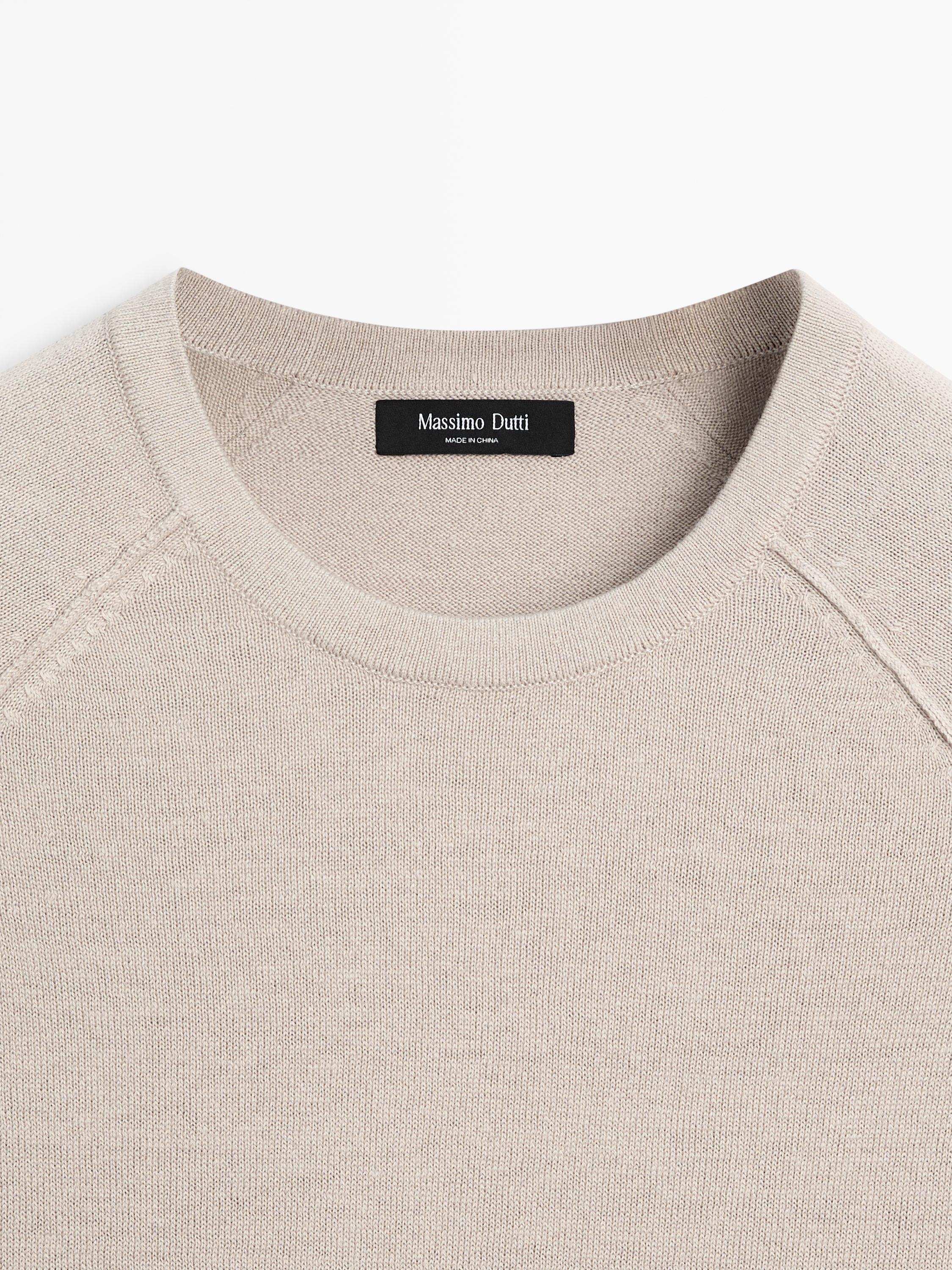 Linen blend knit crew neck sweater — BEIGE