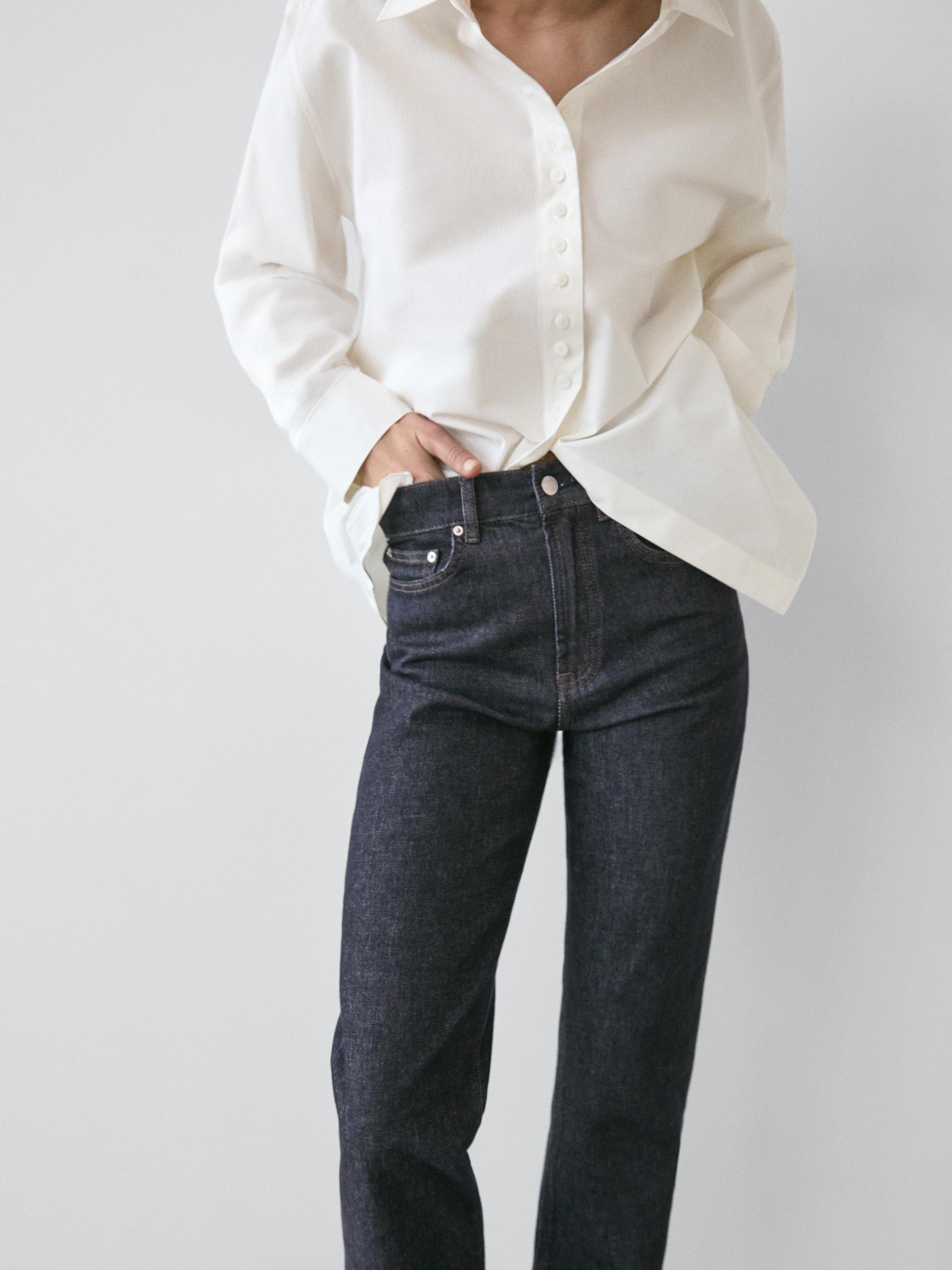 High-waist straight-leg comfort jeans — DARK BLUE