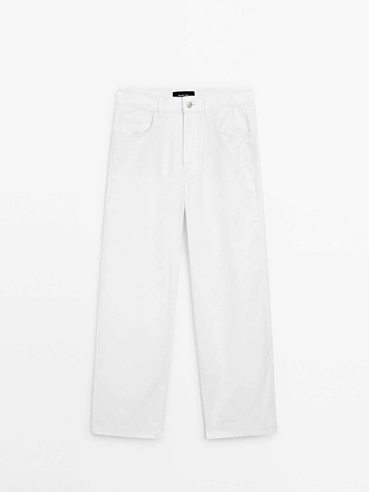 Massimo Dutti - Dame - Stumpebukser I Bomuldsblanding Med Lige Ben - Hvid - 36