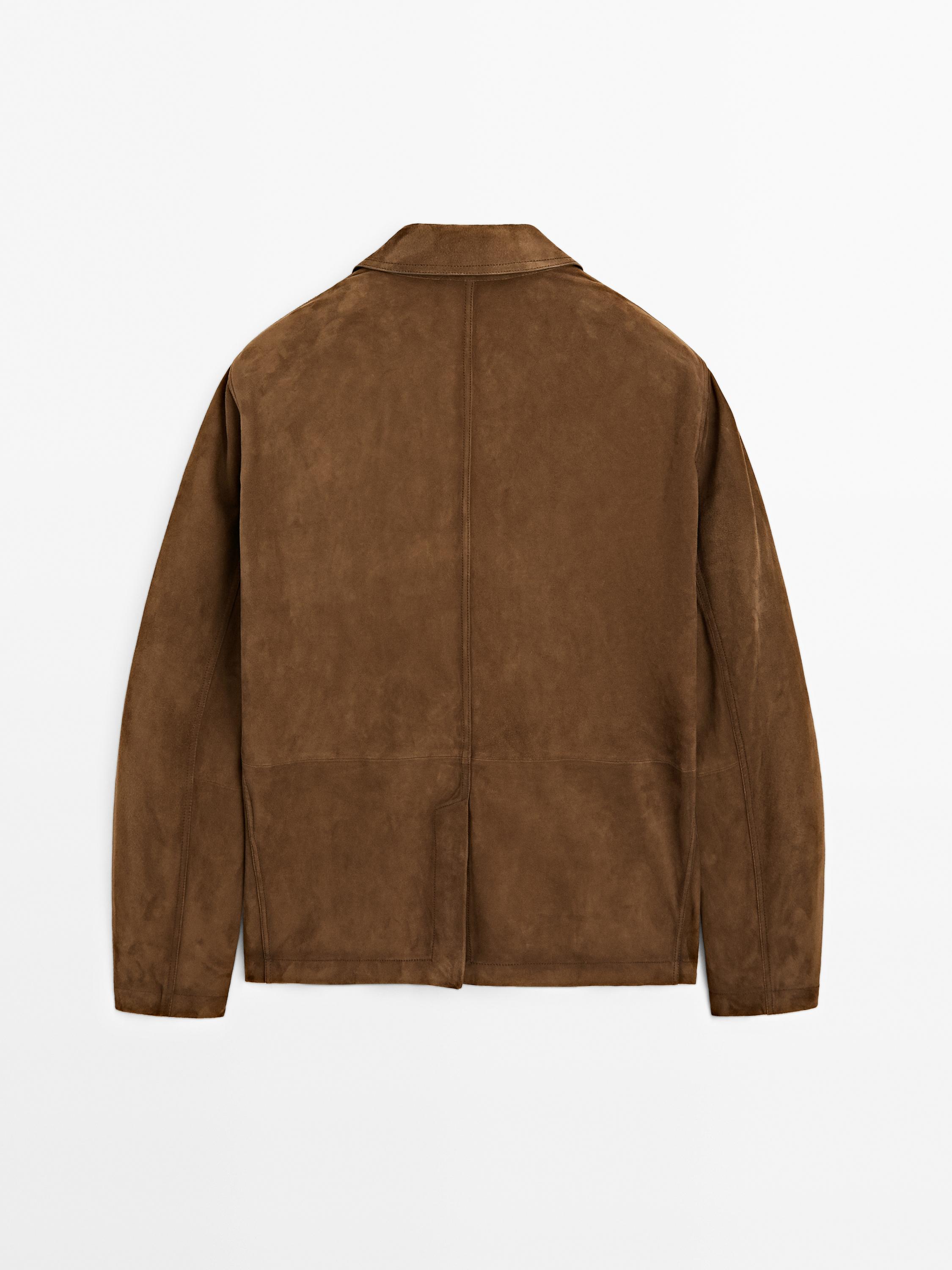 Suede leather blazer with topstitching