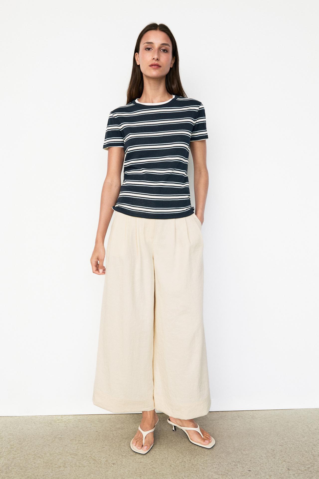 Double-layer striped short sleeve T-shirt — BLUE