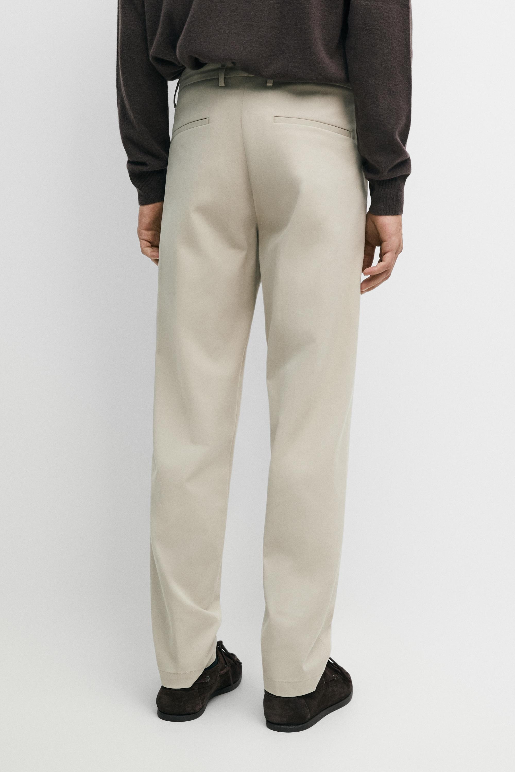 Cotton blend slim fit pants — BEIGE