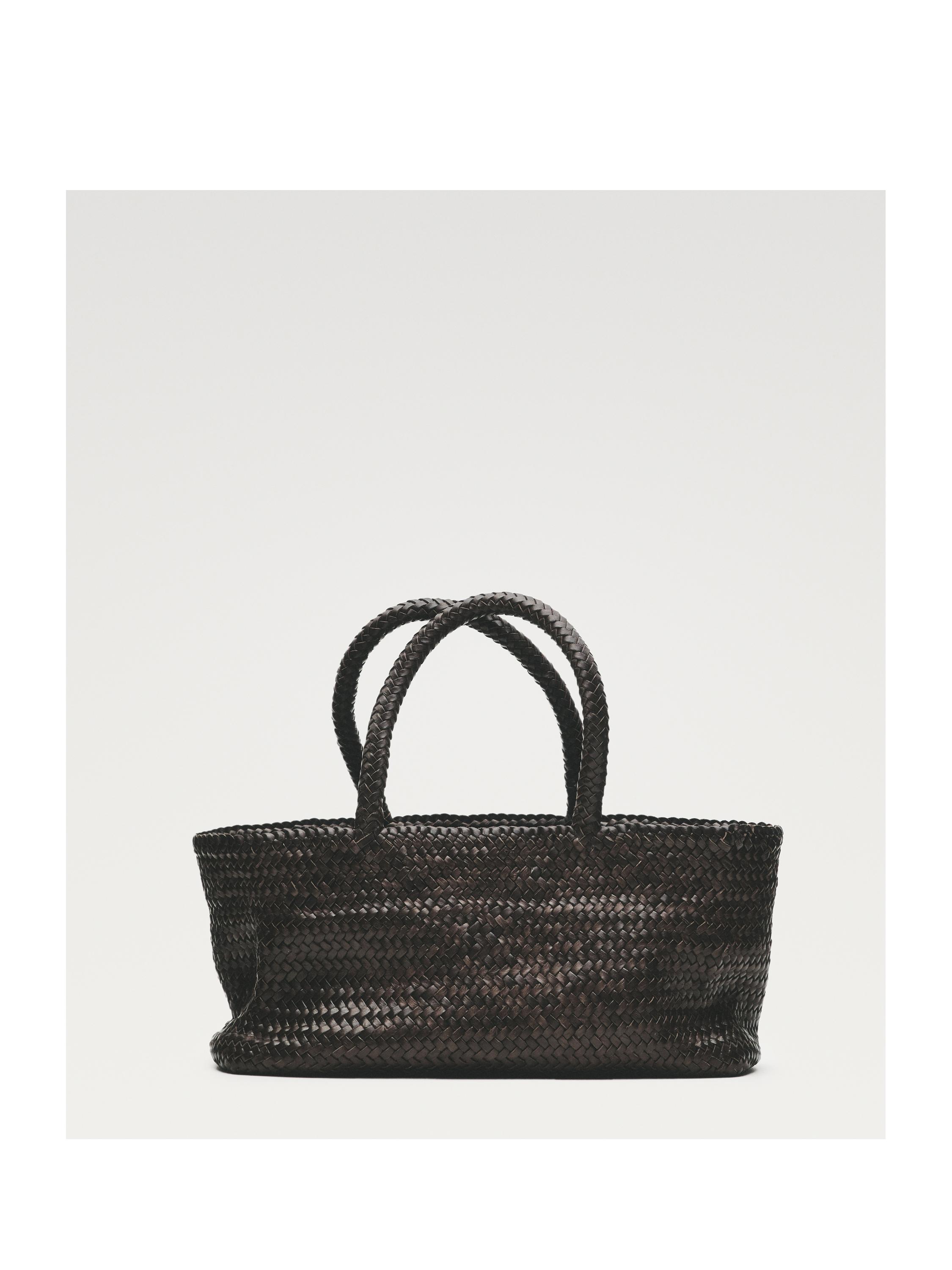 Medium braided nappa leather tote bag — BROWN