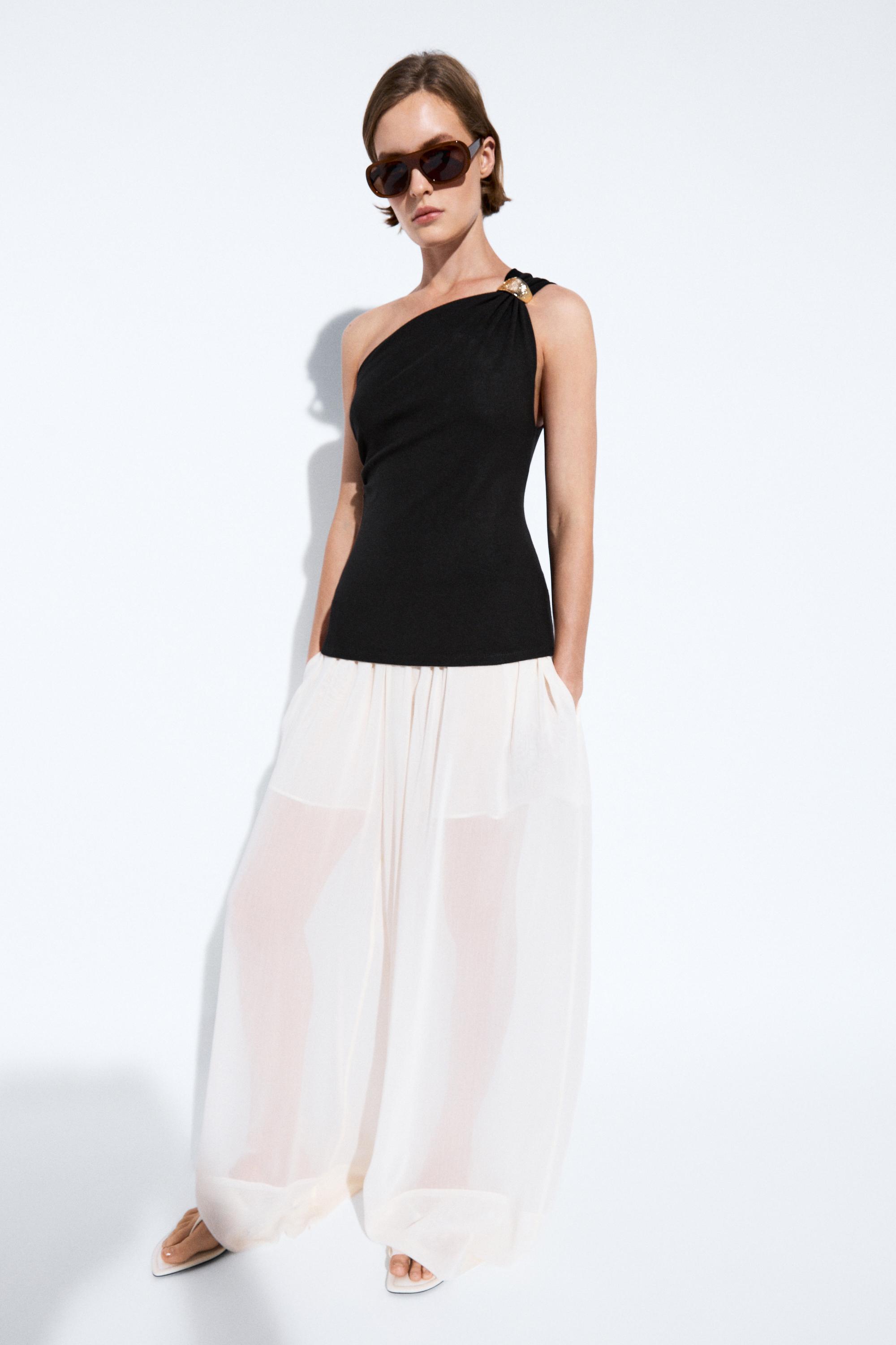 Semi-sheer flowing wide-leg pants — Off white