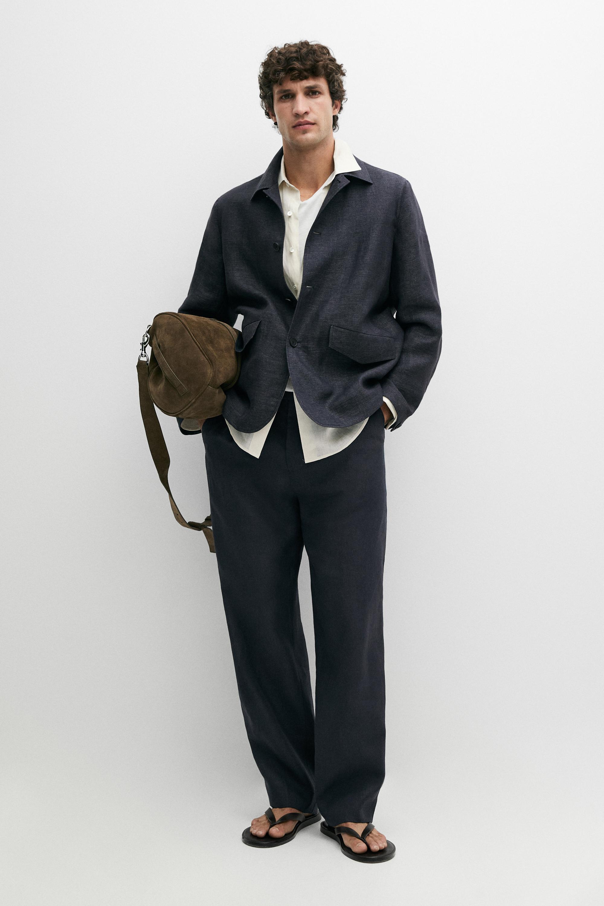 100% linen total look melange overshirt — INK BLUE