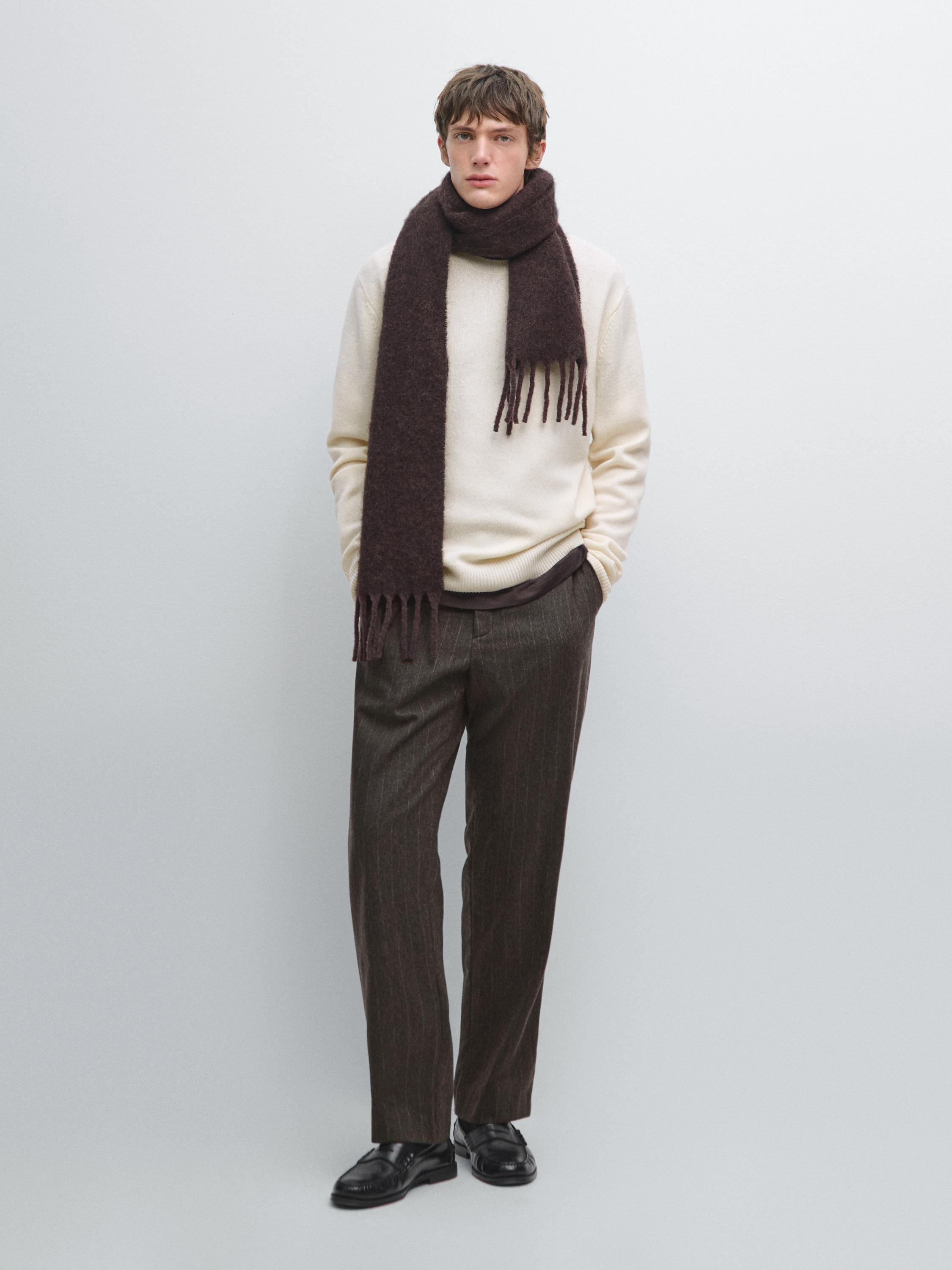 Wool blend crew neck knit sweater