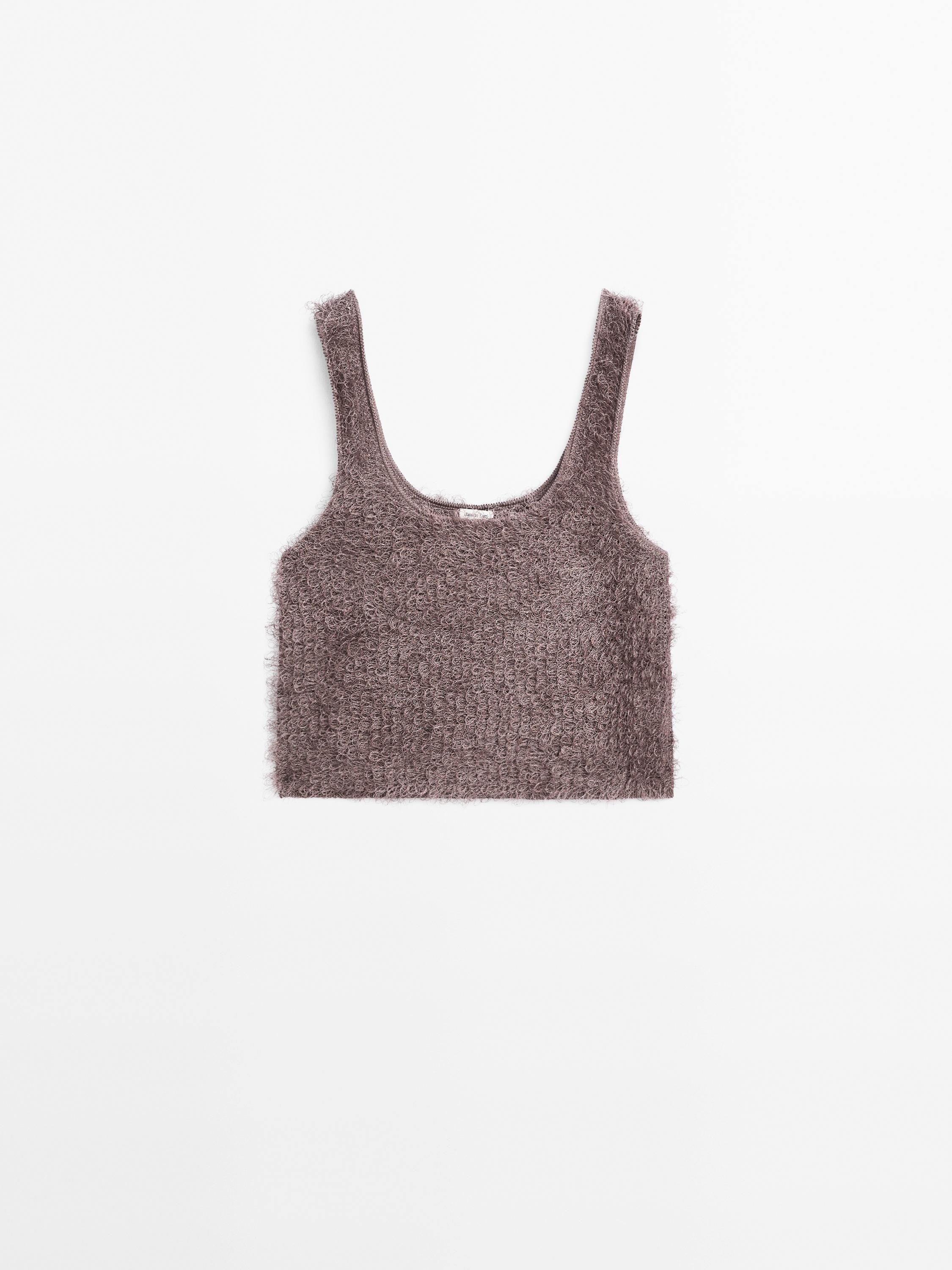 Strikket topp i bouclé og med tråddetalj – Studio