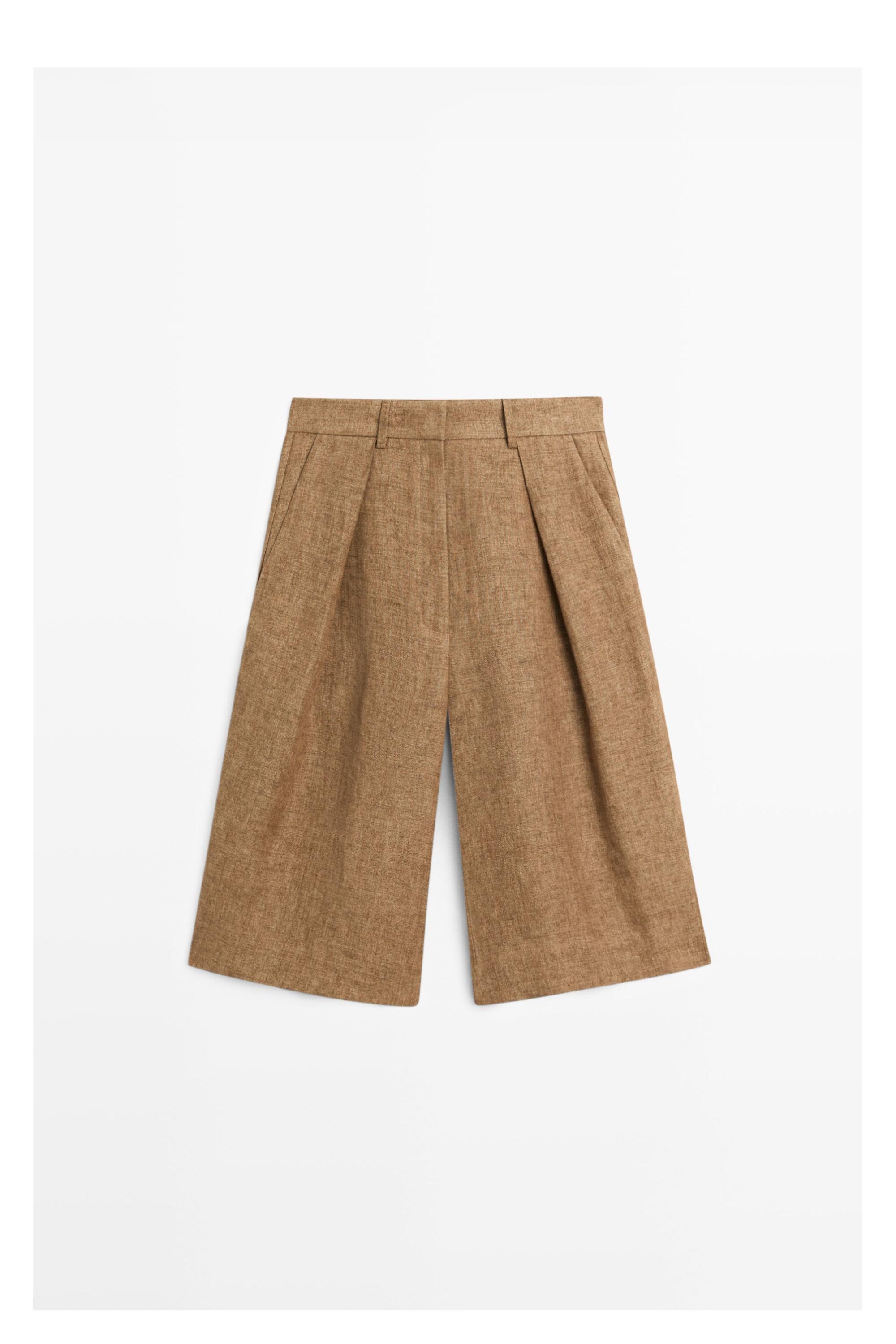 Melange linen suit Bermuda shorts — CAMEL