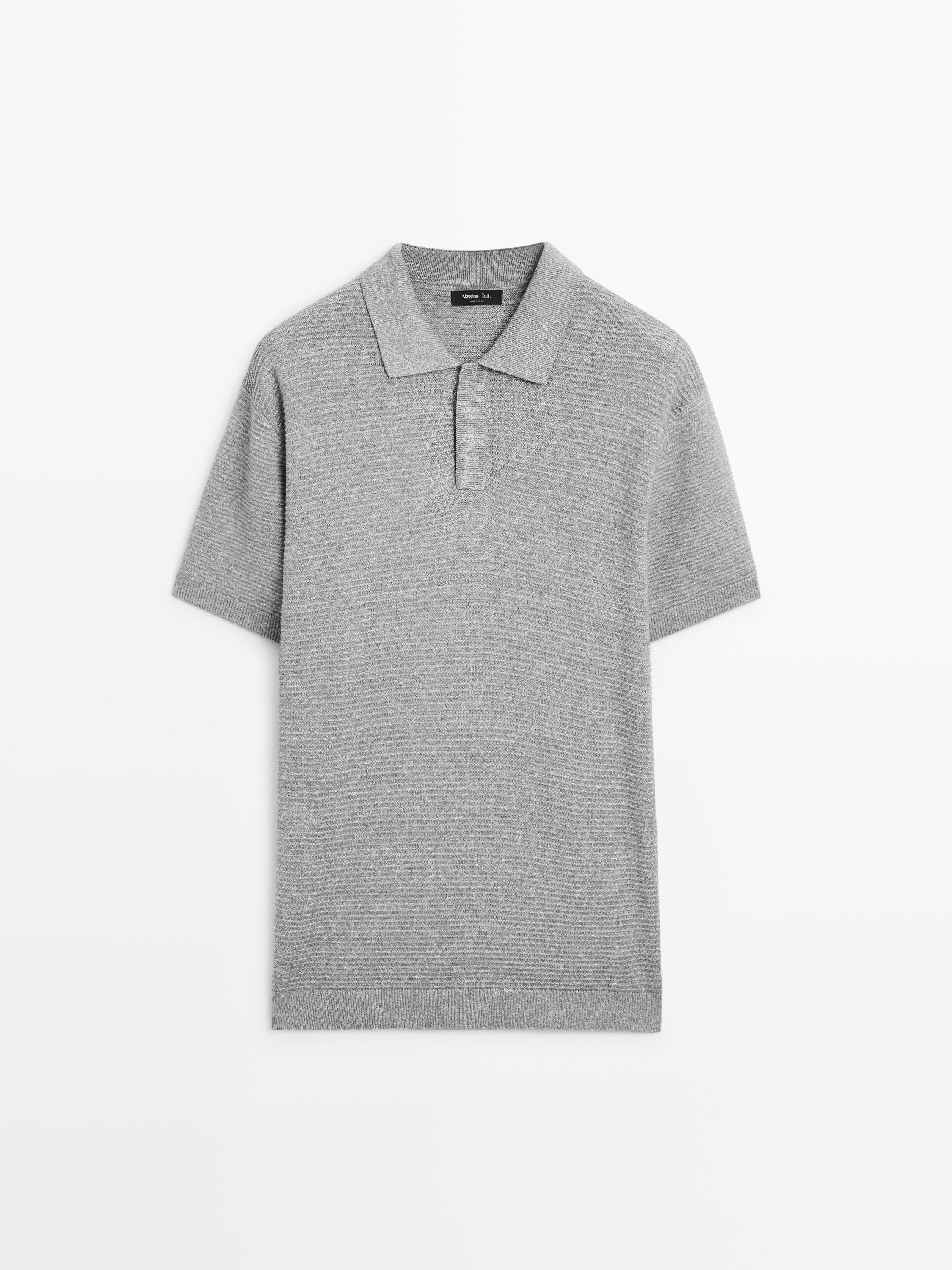 Kaus polo rajut campuran linen dan katun dengan lengan pendek
