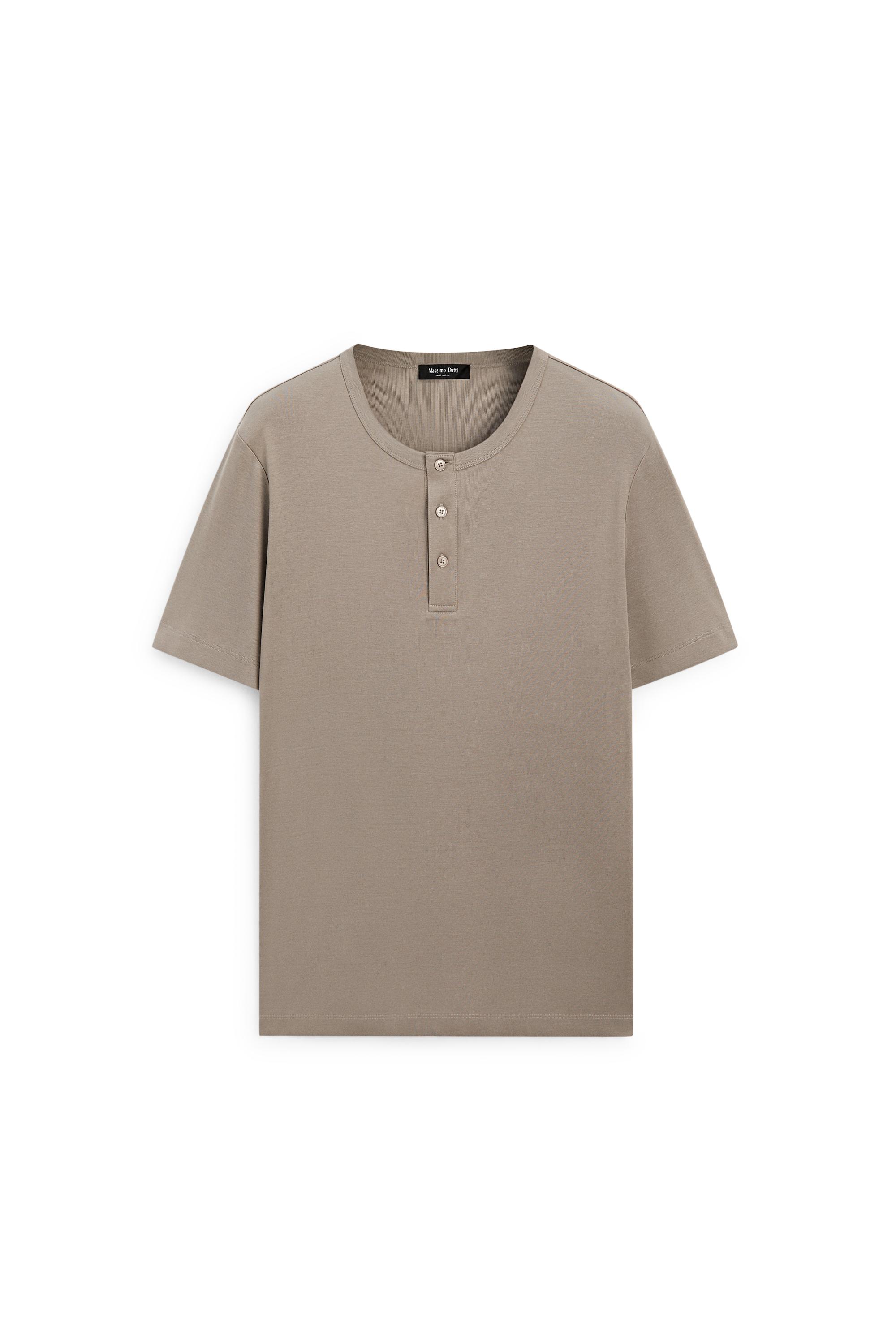100% cotton henley T-shirt — BROWN