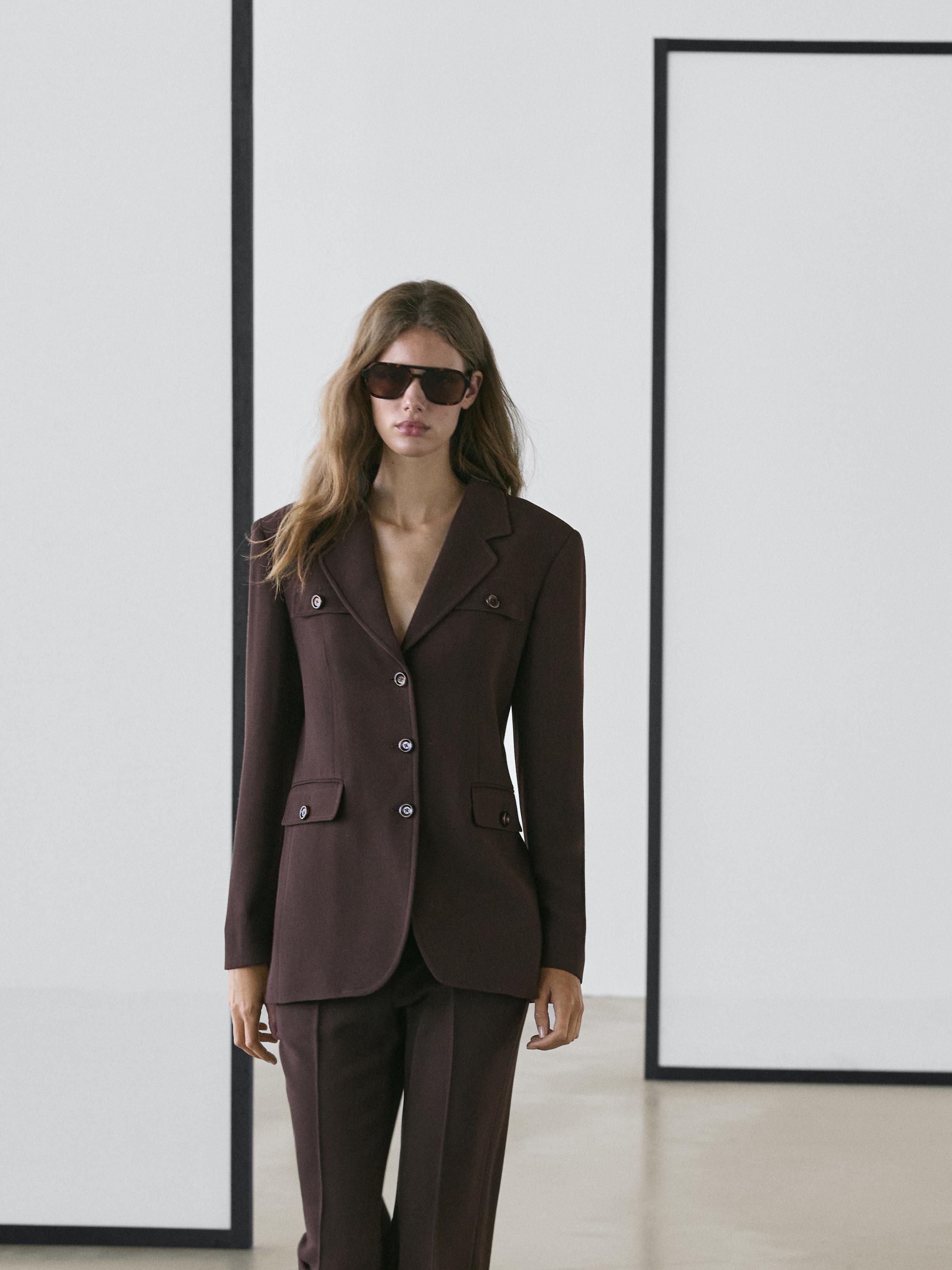 Blazer with pockets and lapel collar — Chocolate