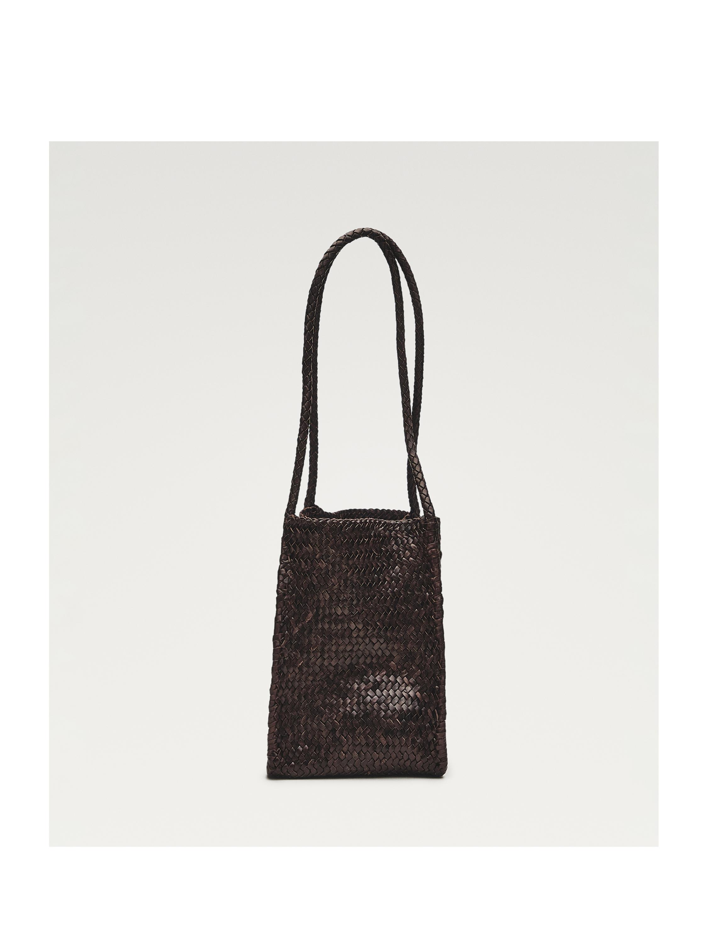Nappa leather woven bucket bag — BROWN