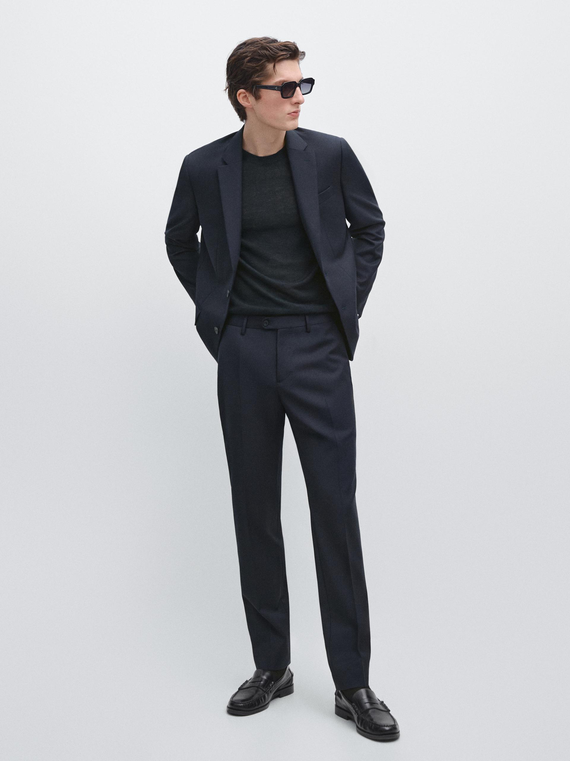 Veste De Costume 100 % Laine Froide - Bleu Marine - 52 - Massimo Dutti - Homme