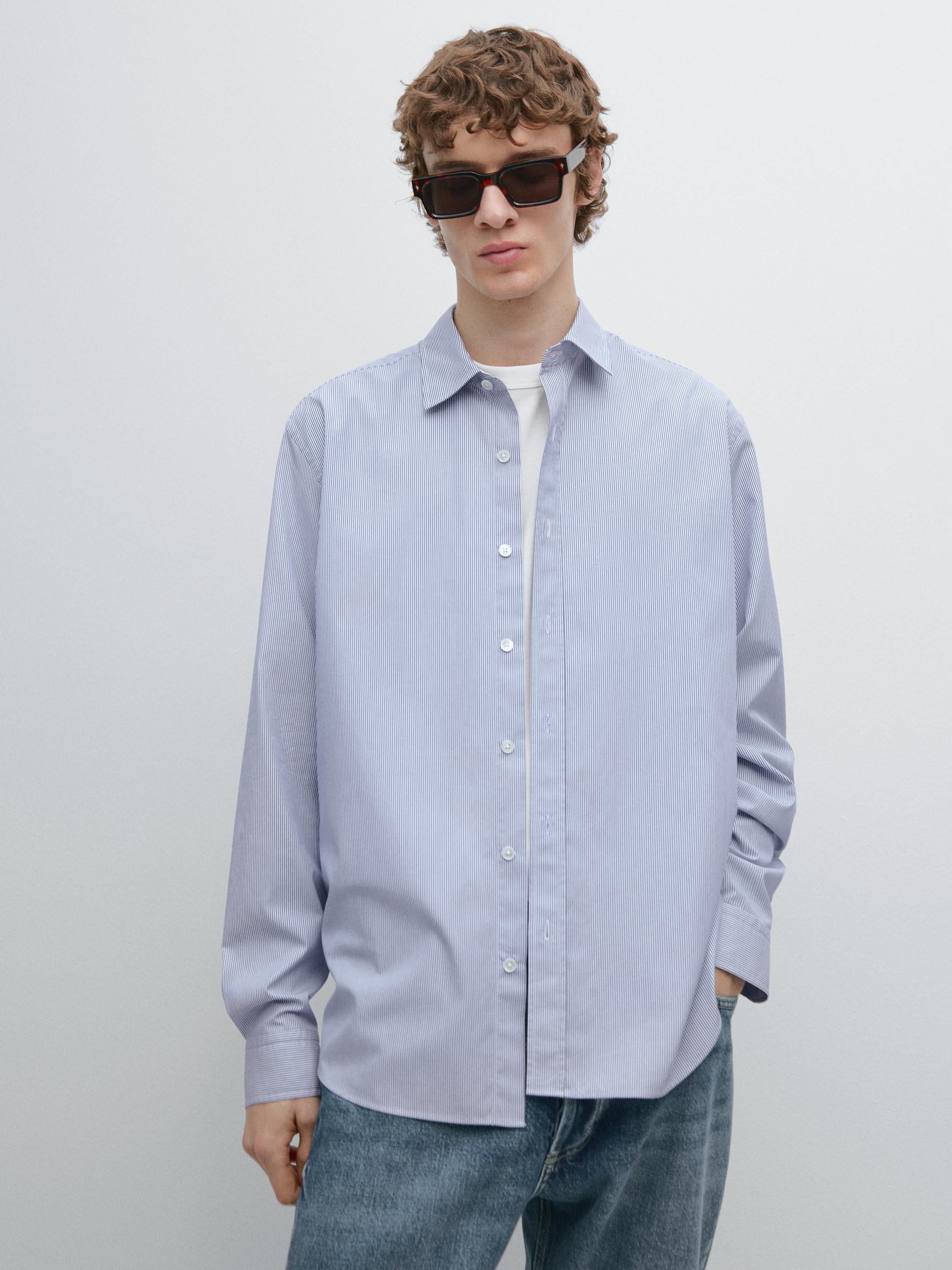 Regular fit striped poplin shirt